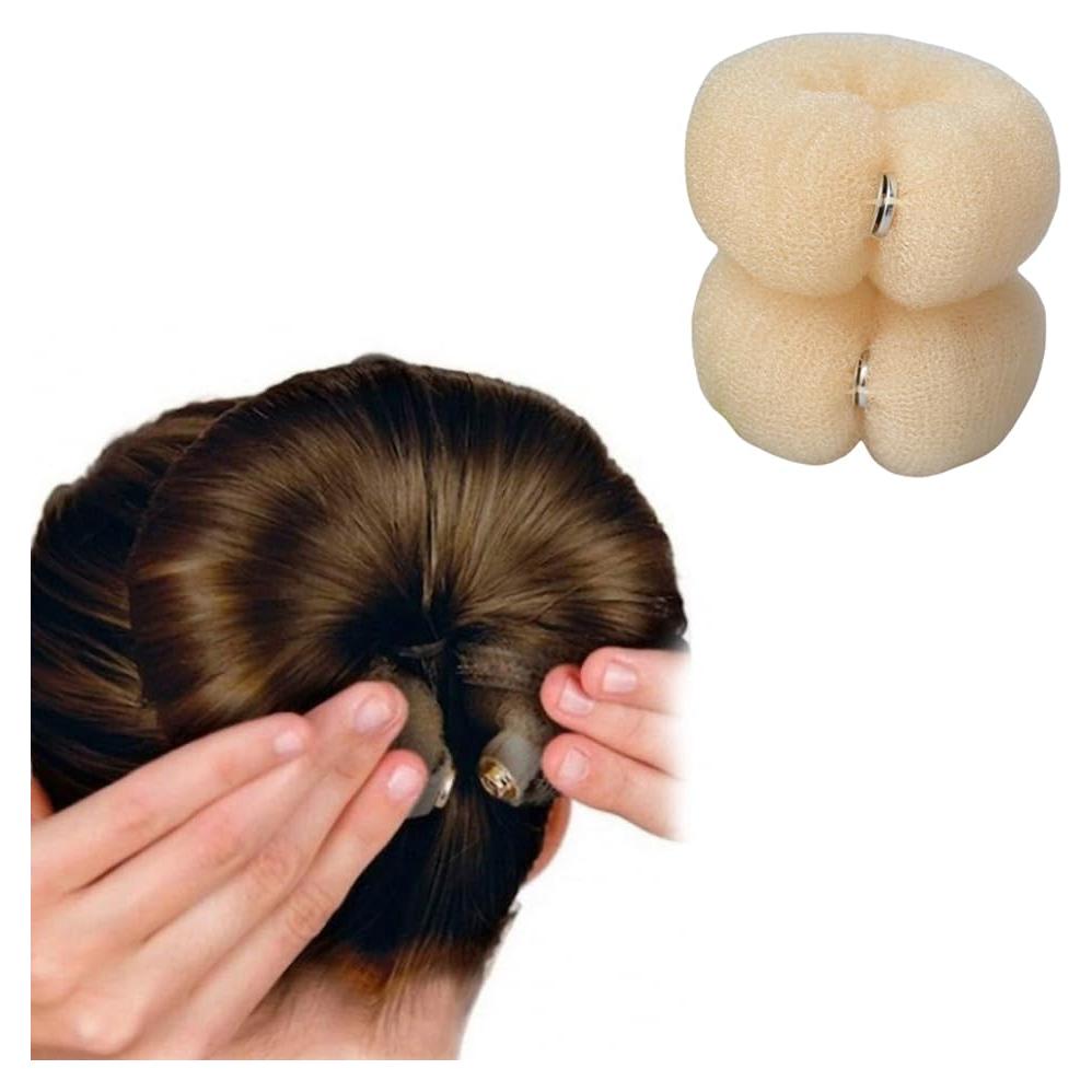 2 Piezas Creador de Moños Donut QUUPY 20cm Nylon Beige