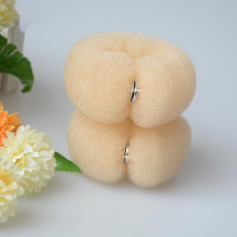 2 Piezas Creador de Moños Donut QUUPY 20cm Nylon Beige