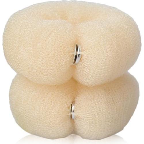 2 Piezas Creador de Moños Donut QUUPY 20cm Nylon Beige