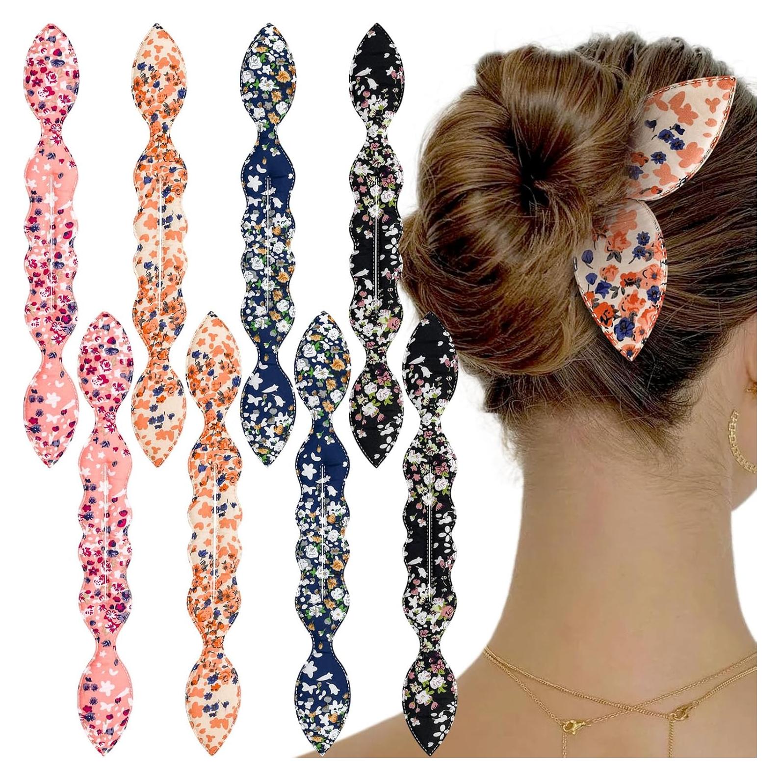 8 Piezas Creador de Moños de Cabello Aswewamt - Estilo Conejo y Flor