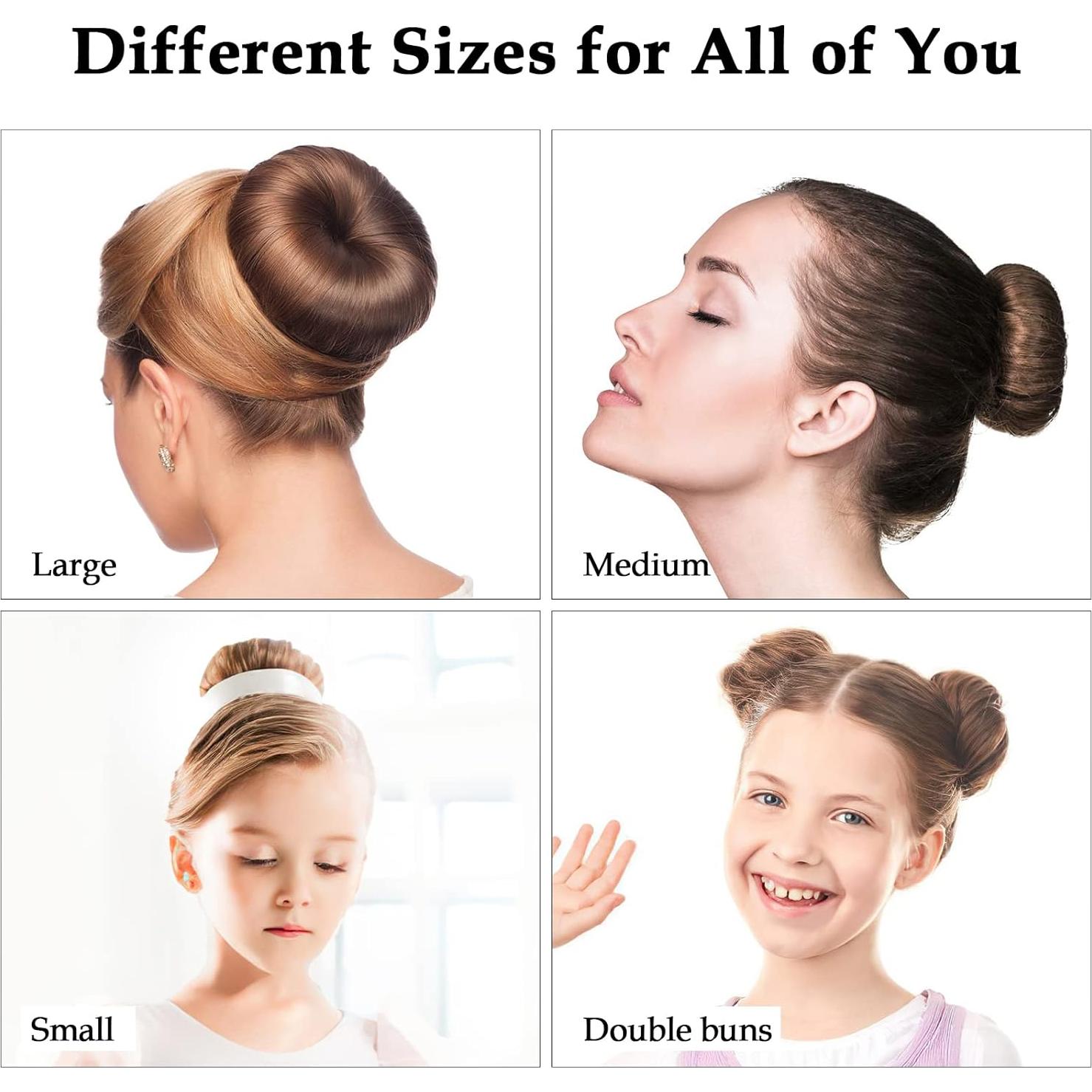 Hair Bun Maker Set 6 PCS - Ring Style Hair Bun Donut (1 L, 2 M and 3 S) with 20 Hair Bobby, Pins 5 Elastic Bands and 4 Pony Hair Tools for Long Hair (Black)