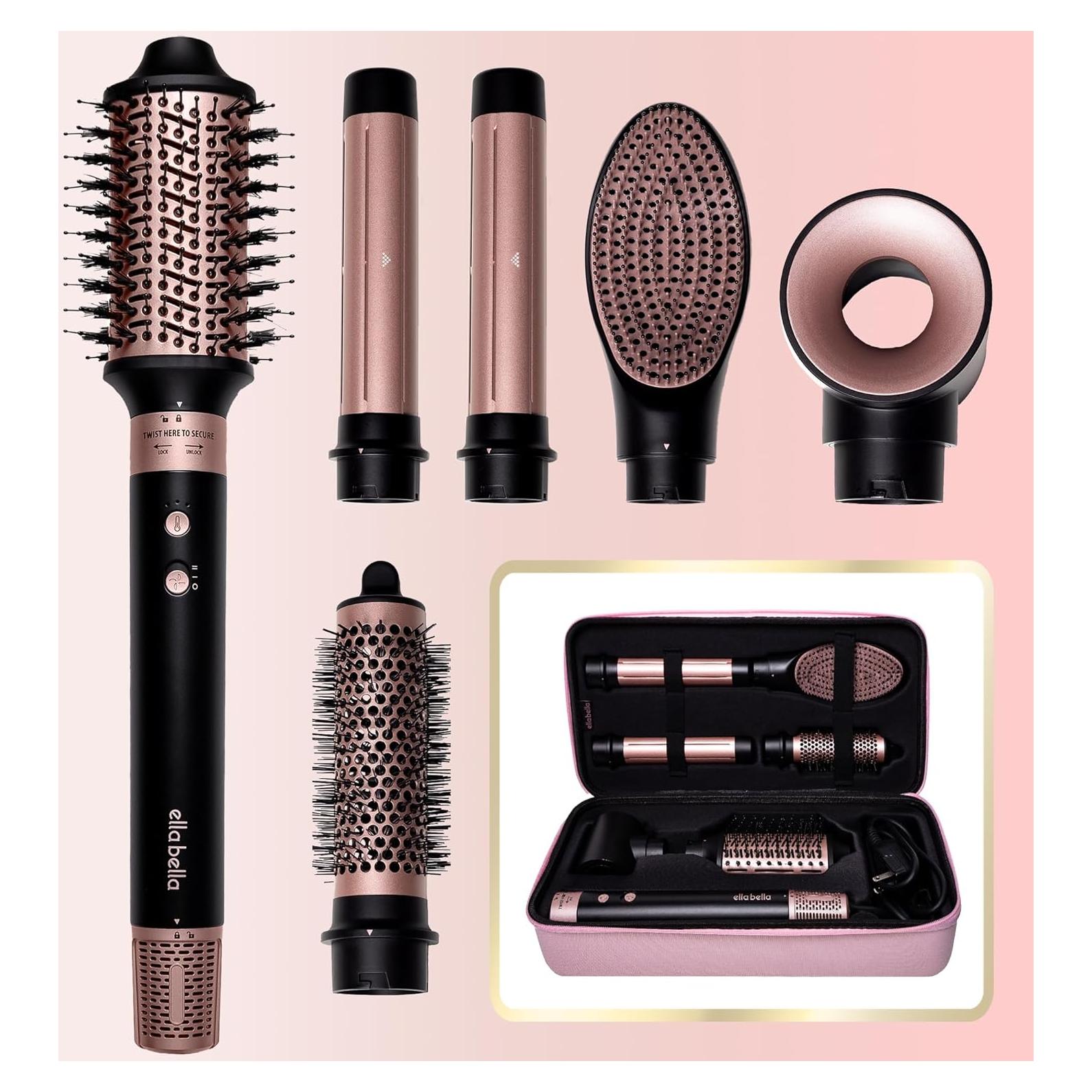 Estilizador de Aire Caliente ELLA BELLA 6 en 1 - Negro y Oro Rosa