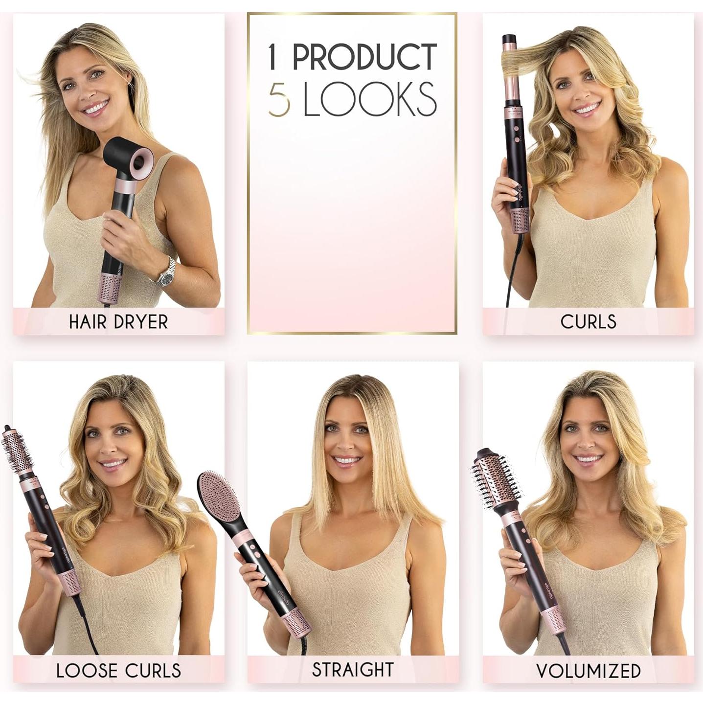 Estilizador de Aire Caliente ELLA BELLA 6 en 1 - Negro y Oro Rosa