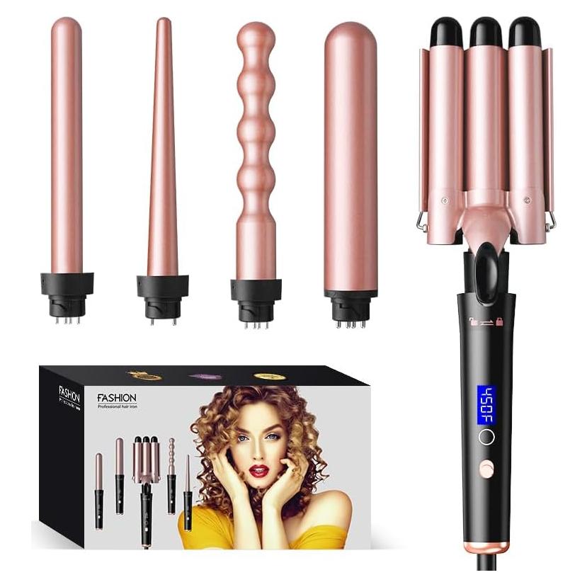 Conjunto Rizador 5 en 1 Bo'laiya Oro Rosa con Pantalla