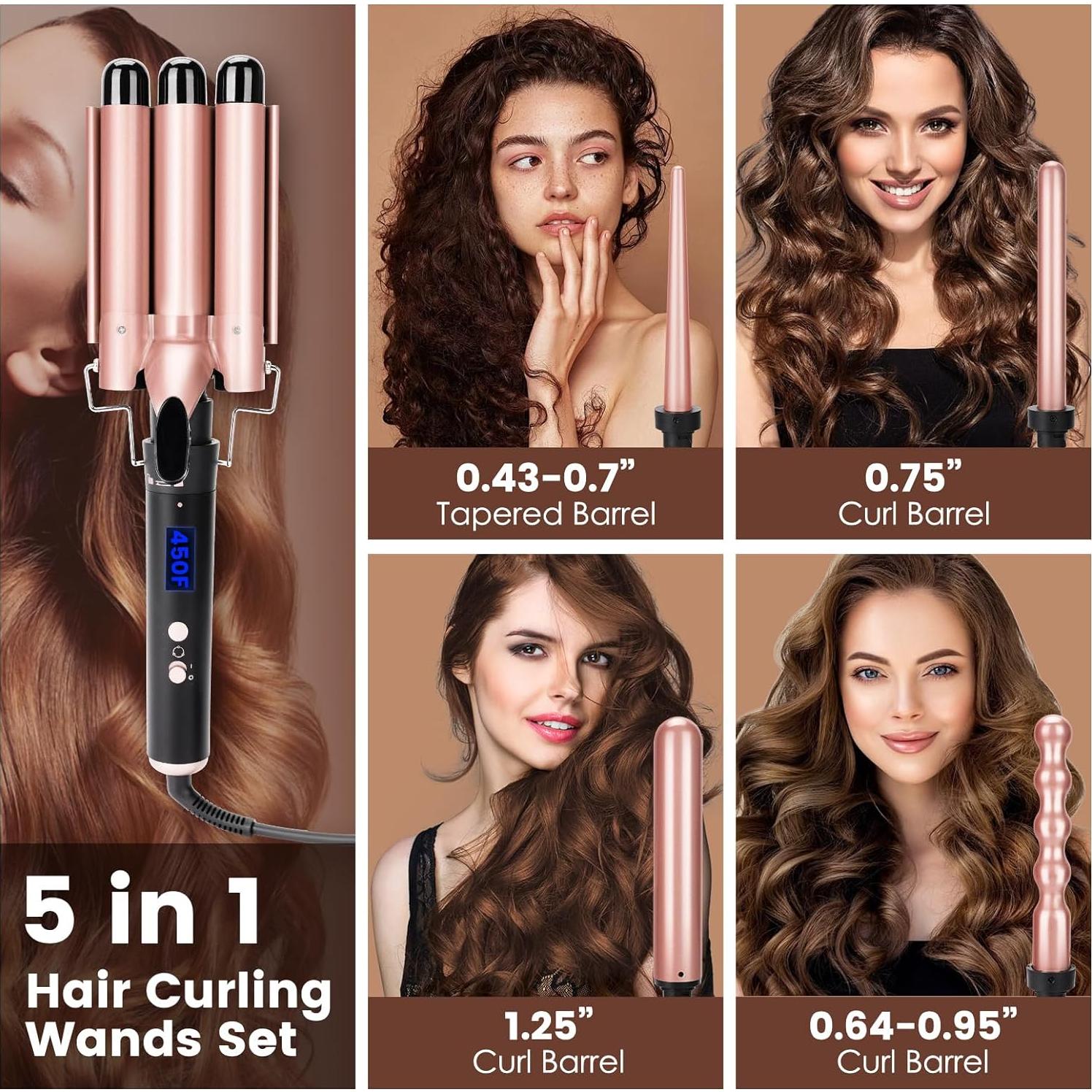 Conjunto Rizador 5 en 1 Bo'laiya Oro Rosa con Pantalla