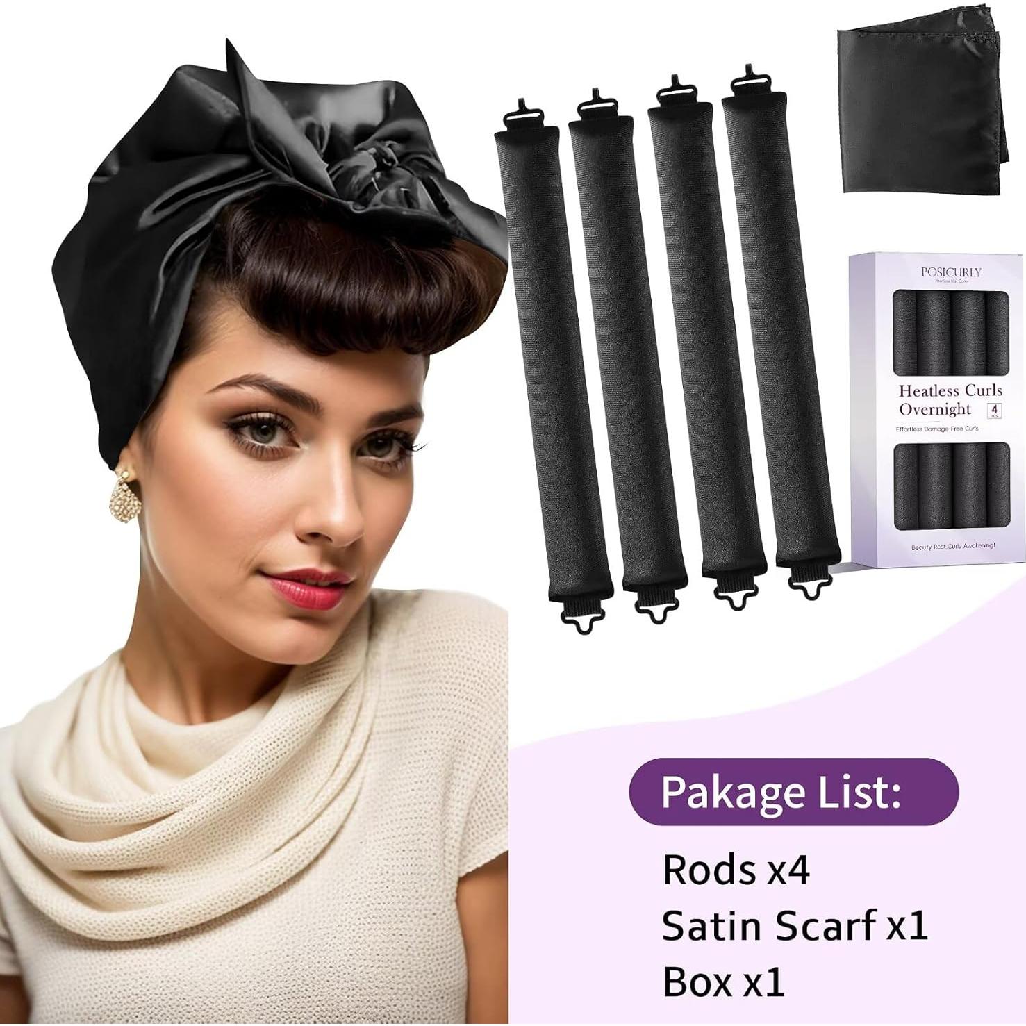 Rizadores de Cabello Sin Calor Posicurly - 4 Piezas Terciopelo