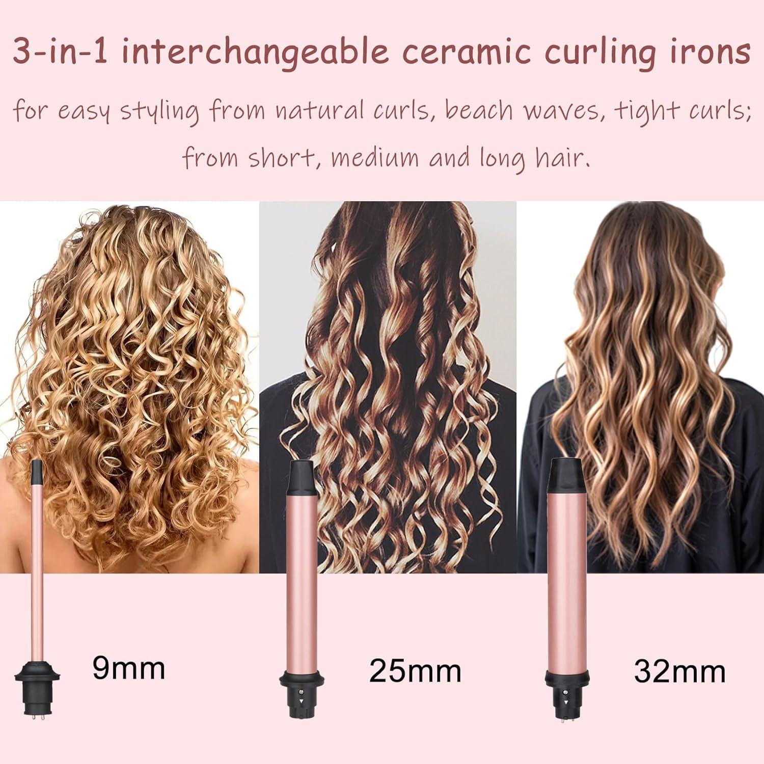 Juego de Plancha de Rizar 3 en 1 UNOBEY con Barriles Intercambiables