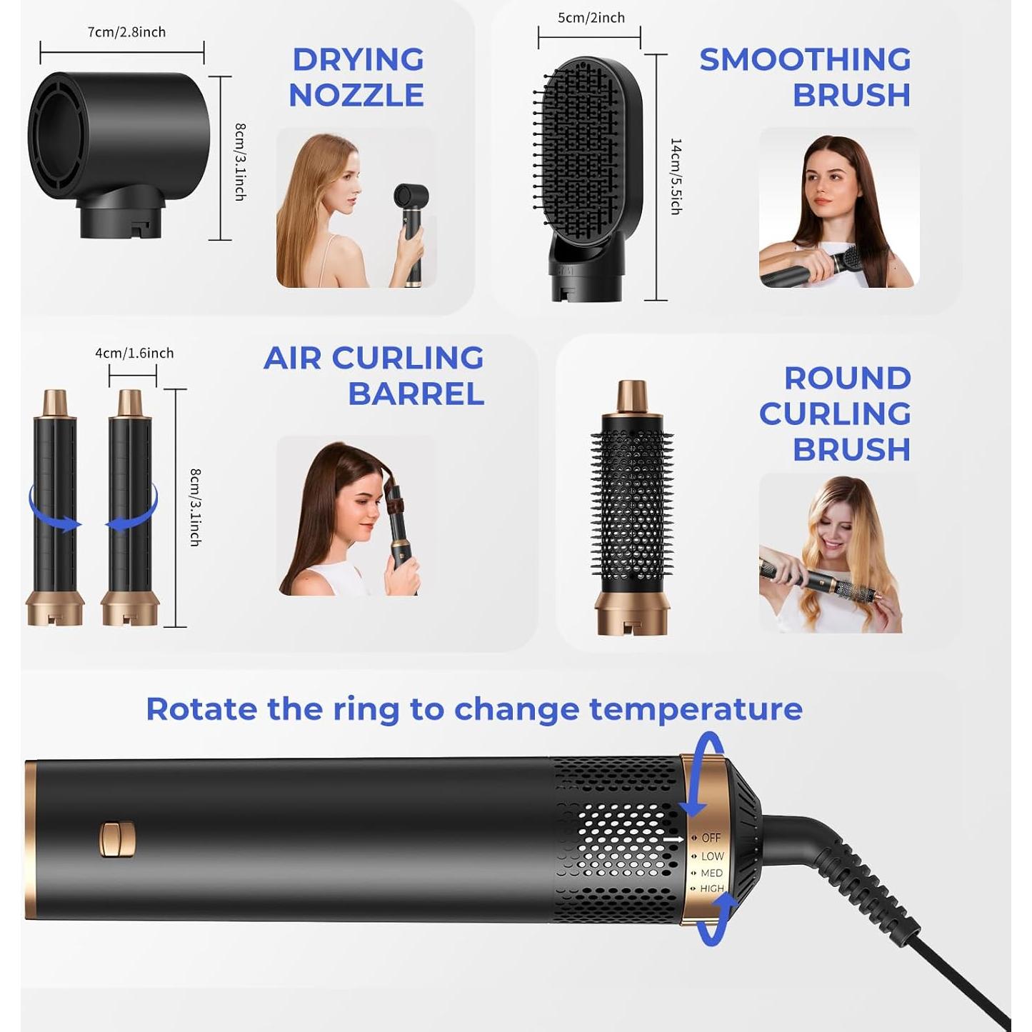 Cepillo Secador 5 en 1 Trylater, Negro Dorado, 0.99 kg