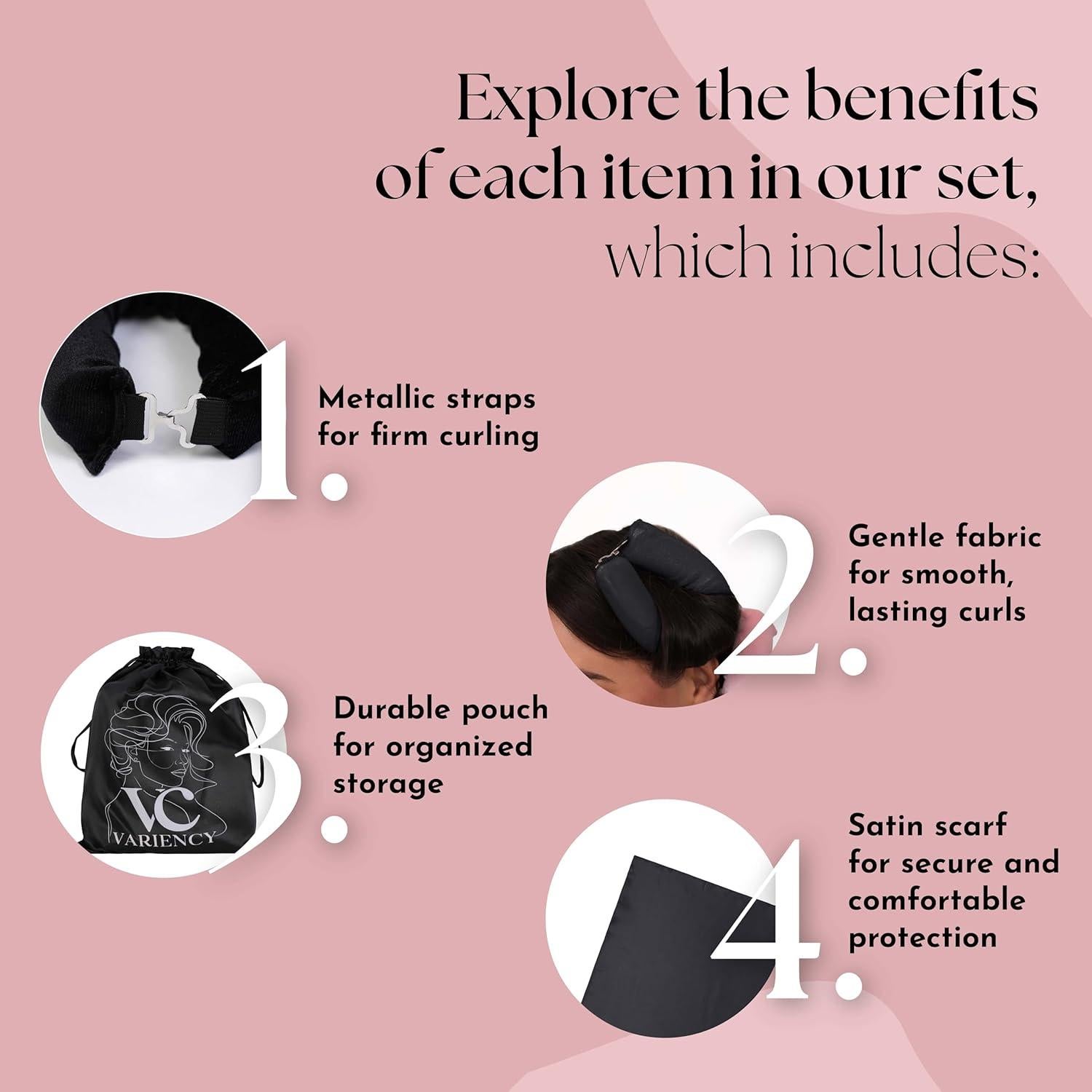 Rizadores Sin Calor VARIENCY 4 Piezas para Todos los Cabellos