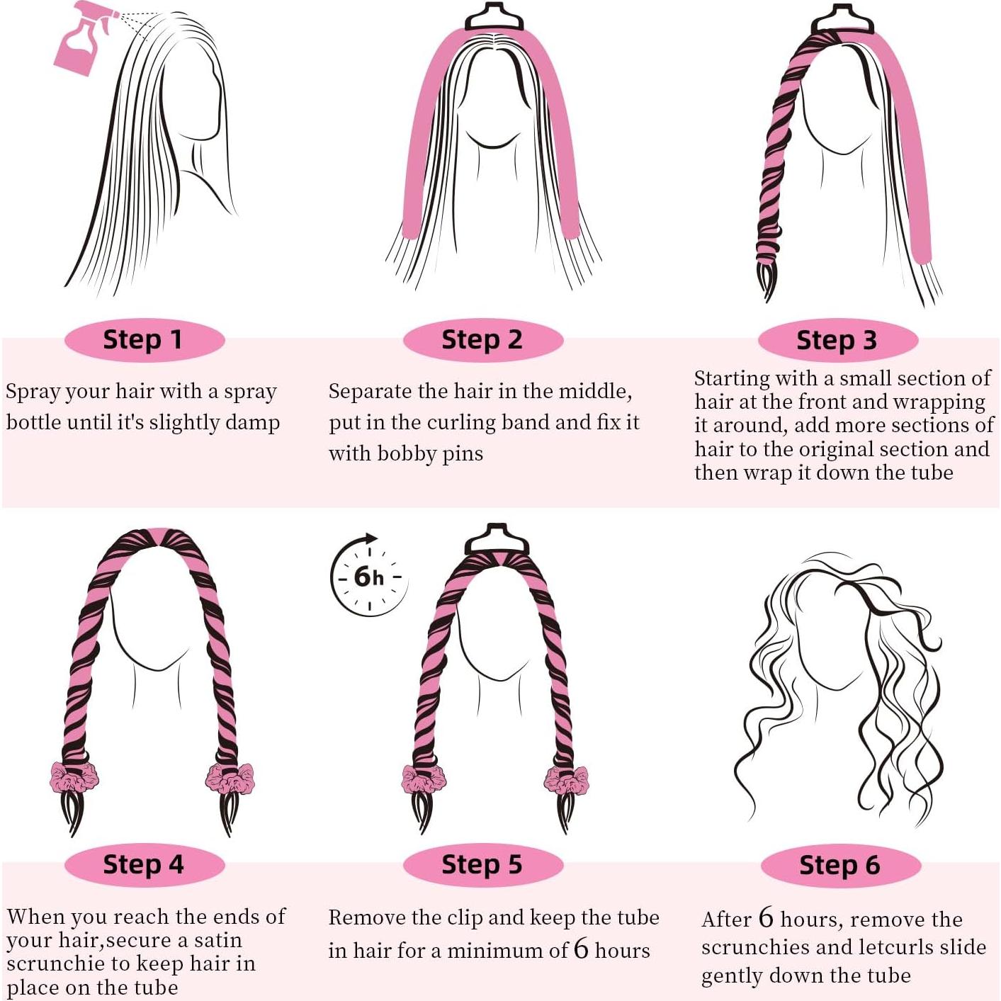 Juego de Rizador de Cabello Sin Calor Mis Cosas Novedosas Rosa 6 Piezas