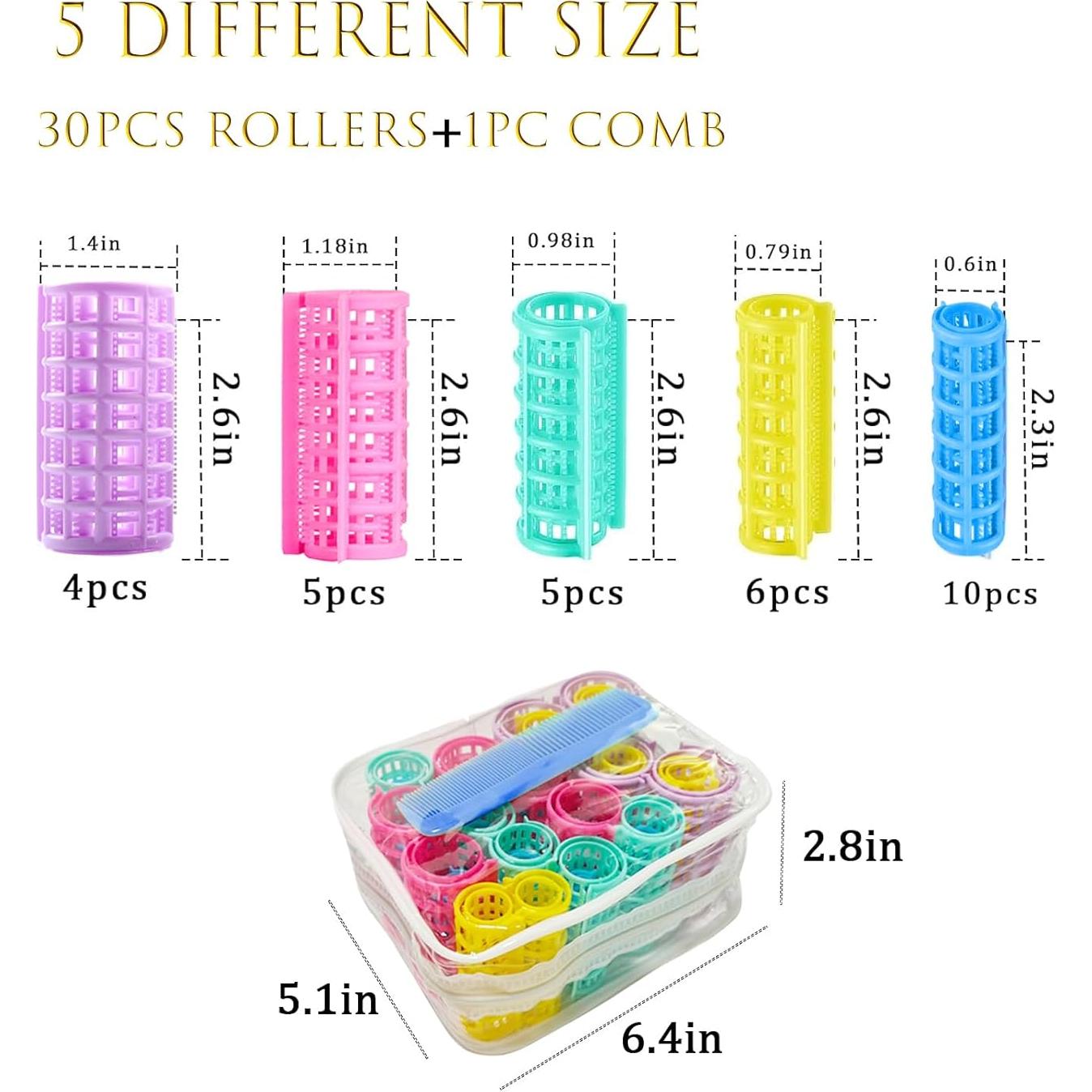 Juego de 30 Rulos de Plástico ZMD para Peinados sin Calor