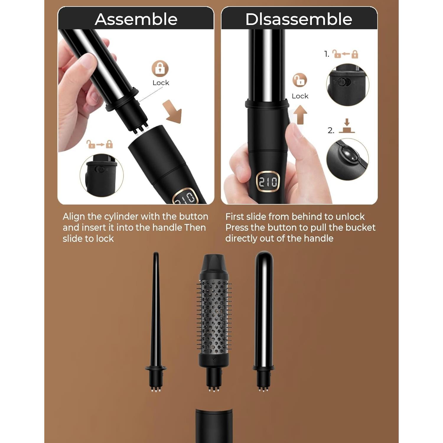 Juego de Plancha de Cabello 3 en 1 Ukliss - Varita y Cepillo Térmico