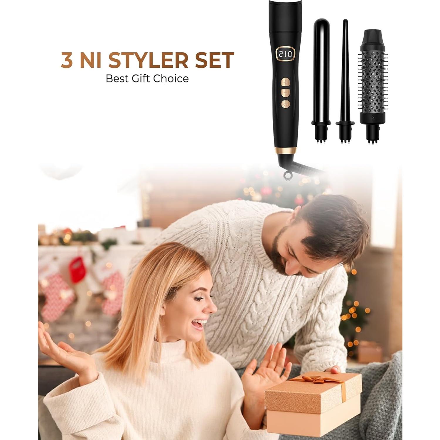 Juego de Plancha de Cabello 3 en 1 Ukliss - Varita y Cepillo Térmico