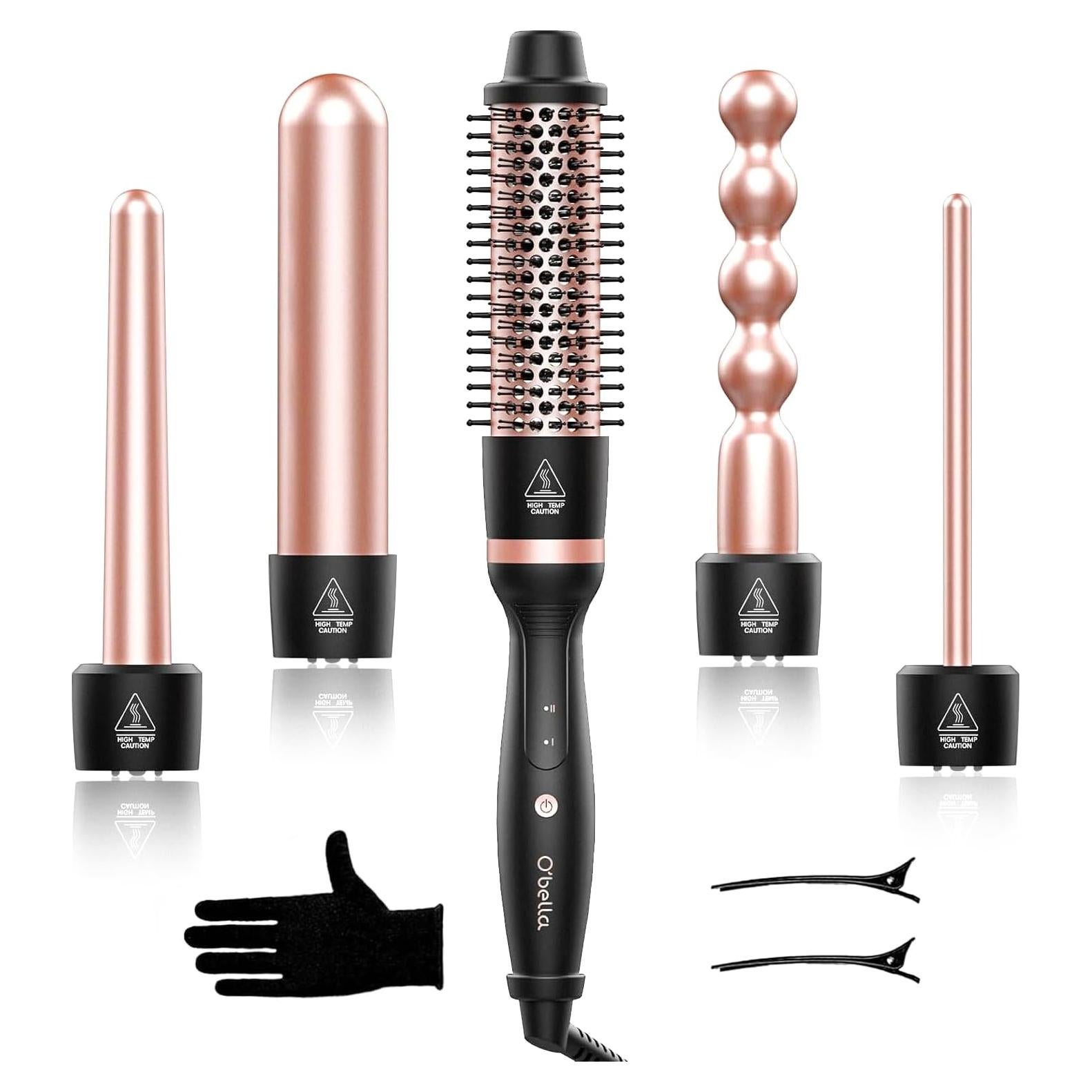 Juego de Plancha de Rizar O'bella 5 en 1 con 4 Varitas Cerámicas