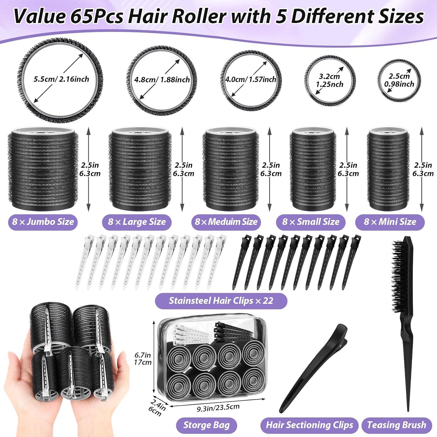 Set de 65 Rulos Autoadhesivos Qinzave para Cabello - 5 Tamaños