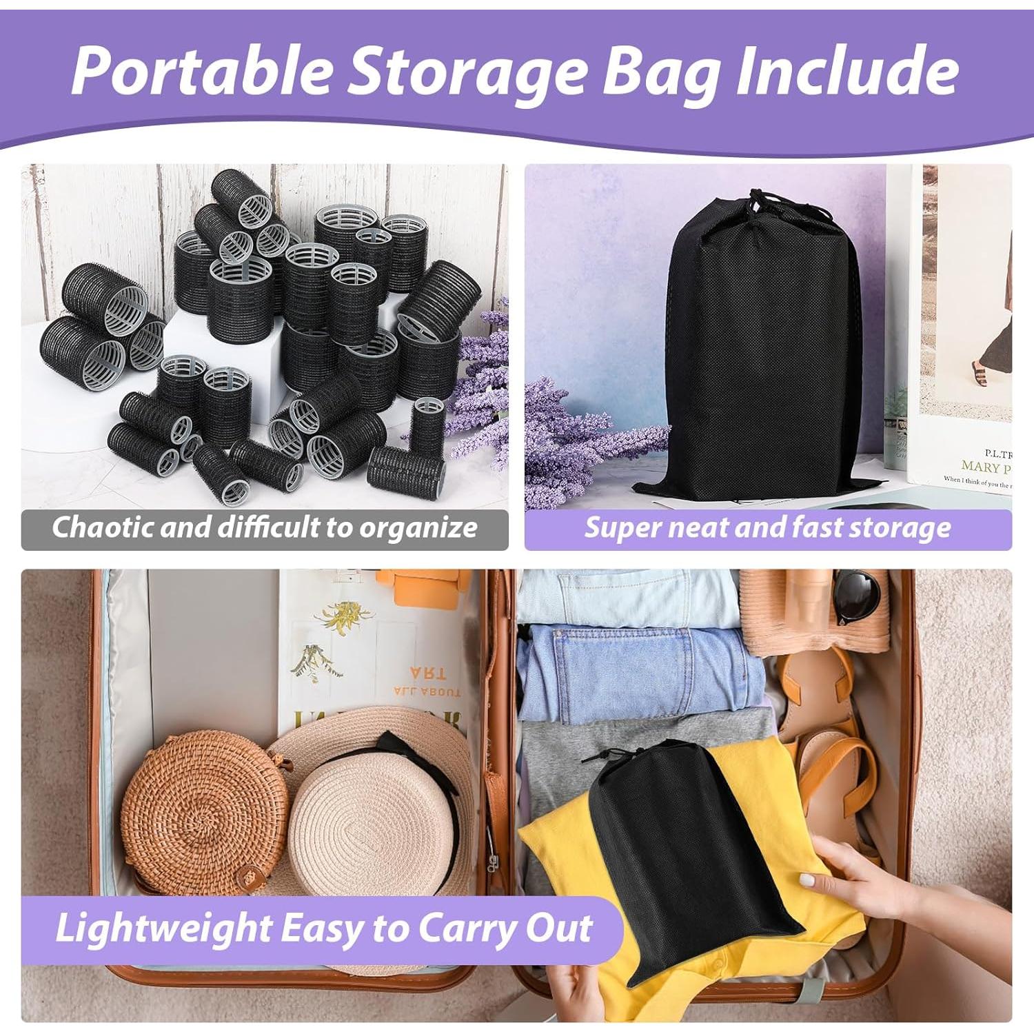 Set de 56 Rulos Autoadhesivos Qinzave con Clips y Bolsa