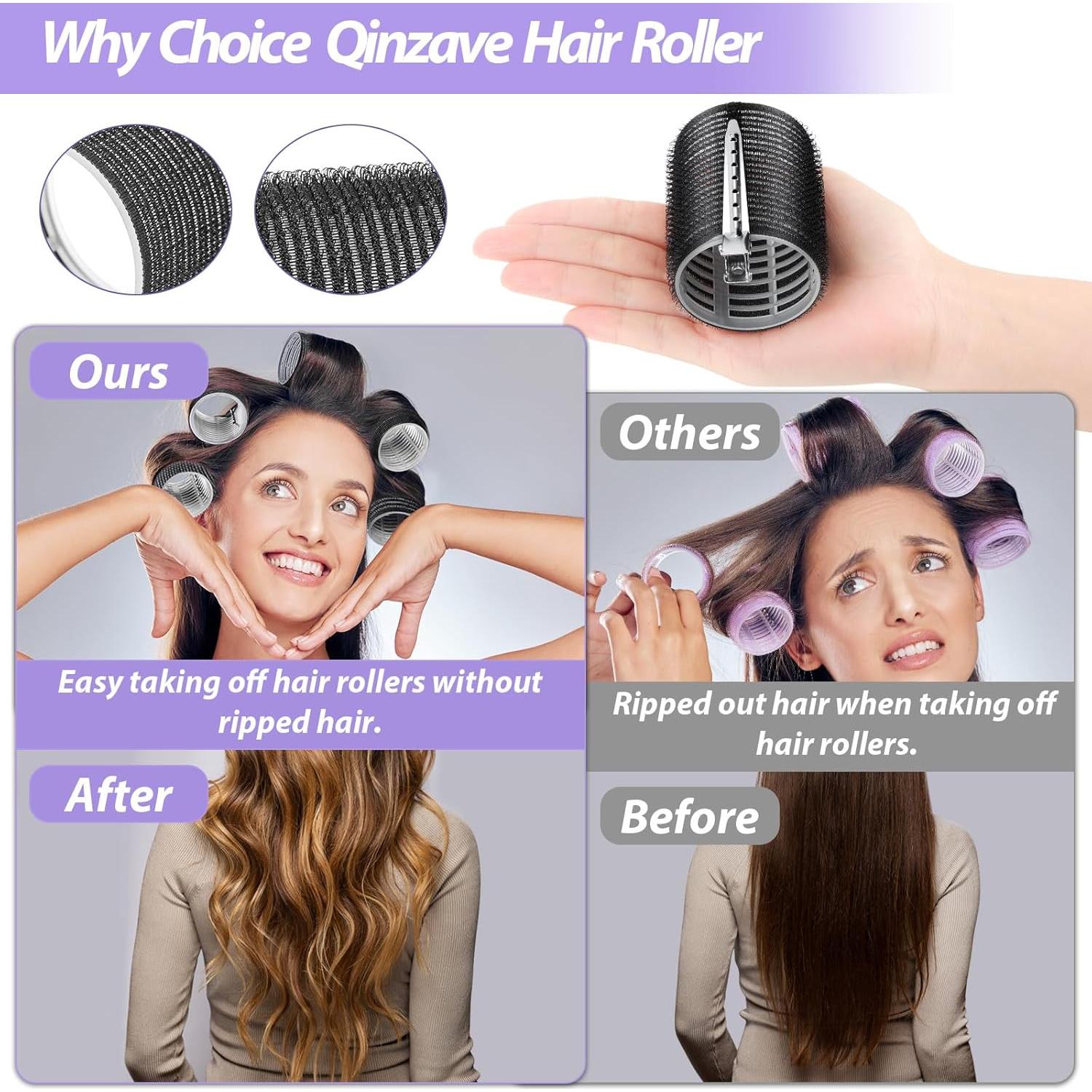 Set de 56 Rulos Autoadhesivos Qinzave con Clips y Bolsa