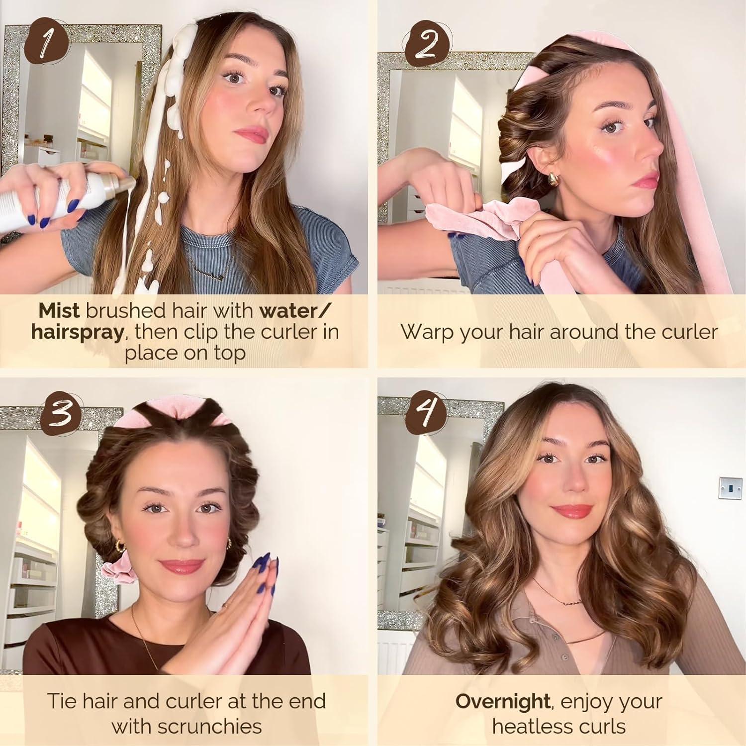 Rizador de Cabello Sin Calor Yanibest Rosa - Diadema Nocturna