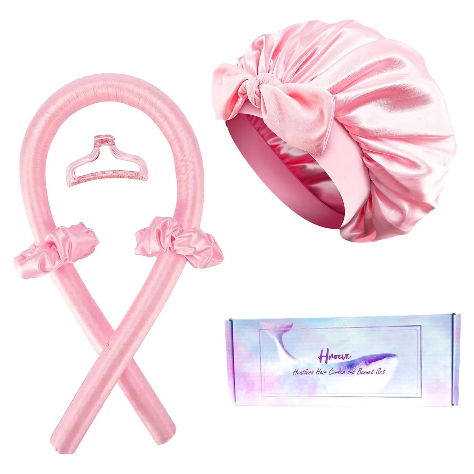 Set de Rizos Sin Calor Hroevc con Bonete de Satén Rosa