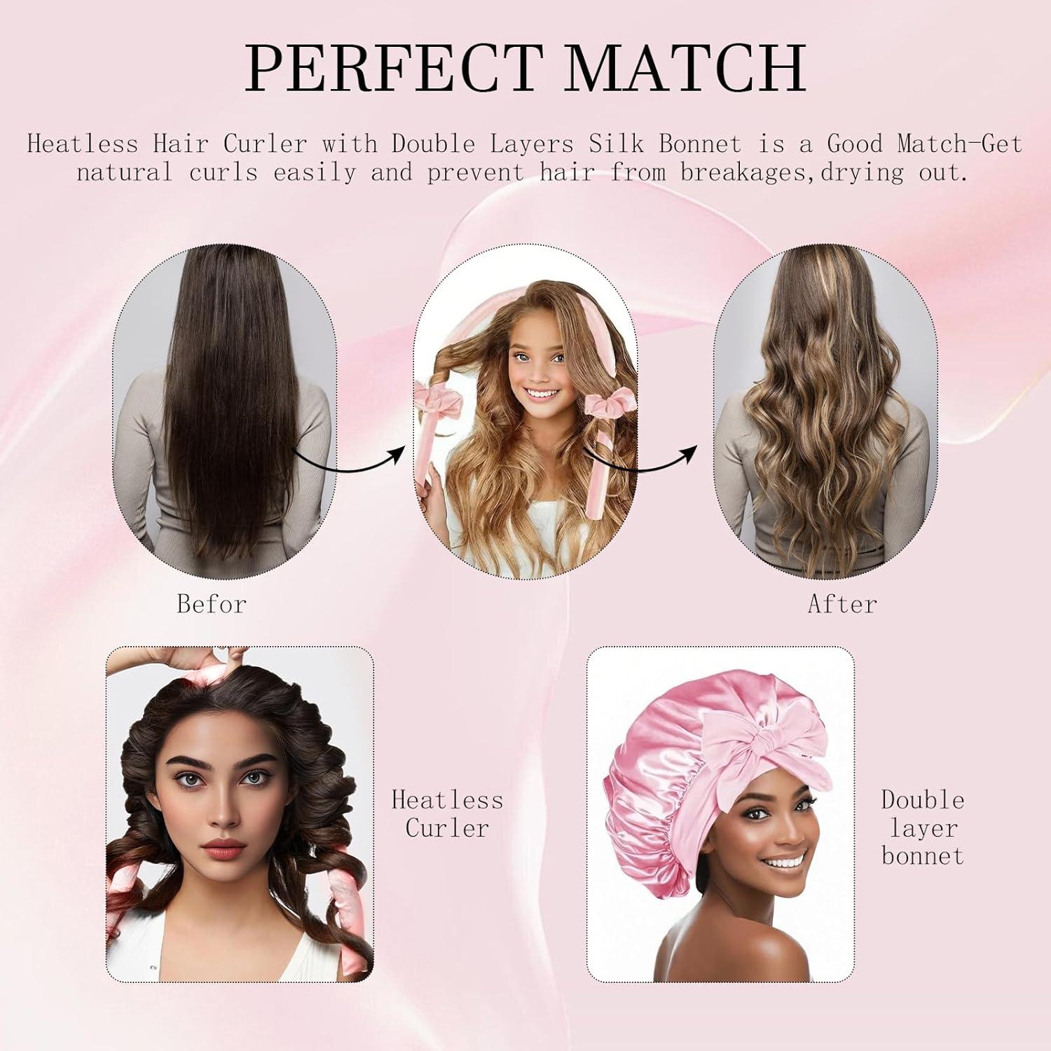Set de Rizos Sin Calor Hroevc con Bonete de Satén Rosa