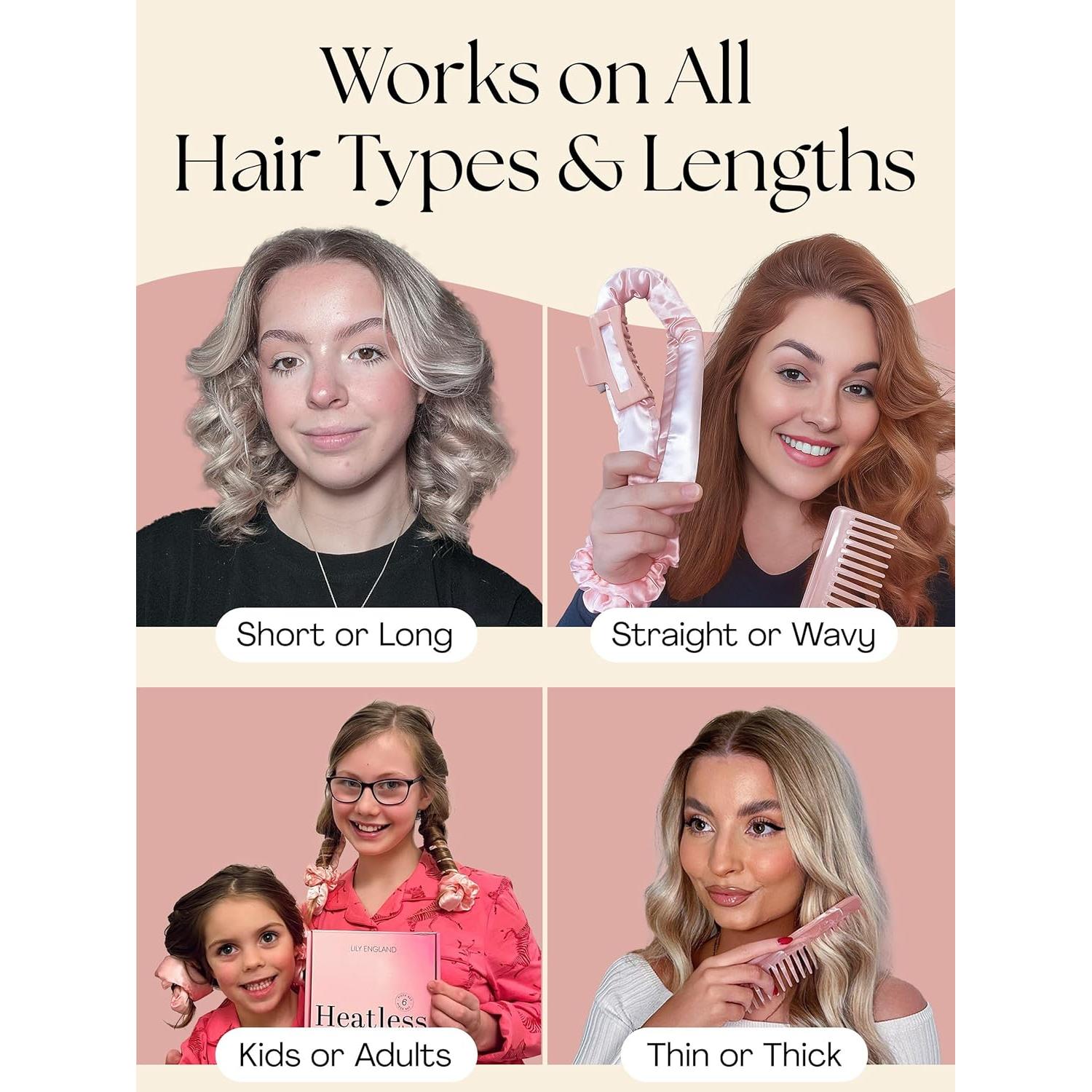 Rizadores de Cabello Sin Calor Lily England - Set 6 Piezas Durazno