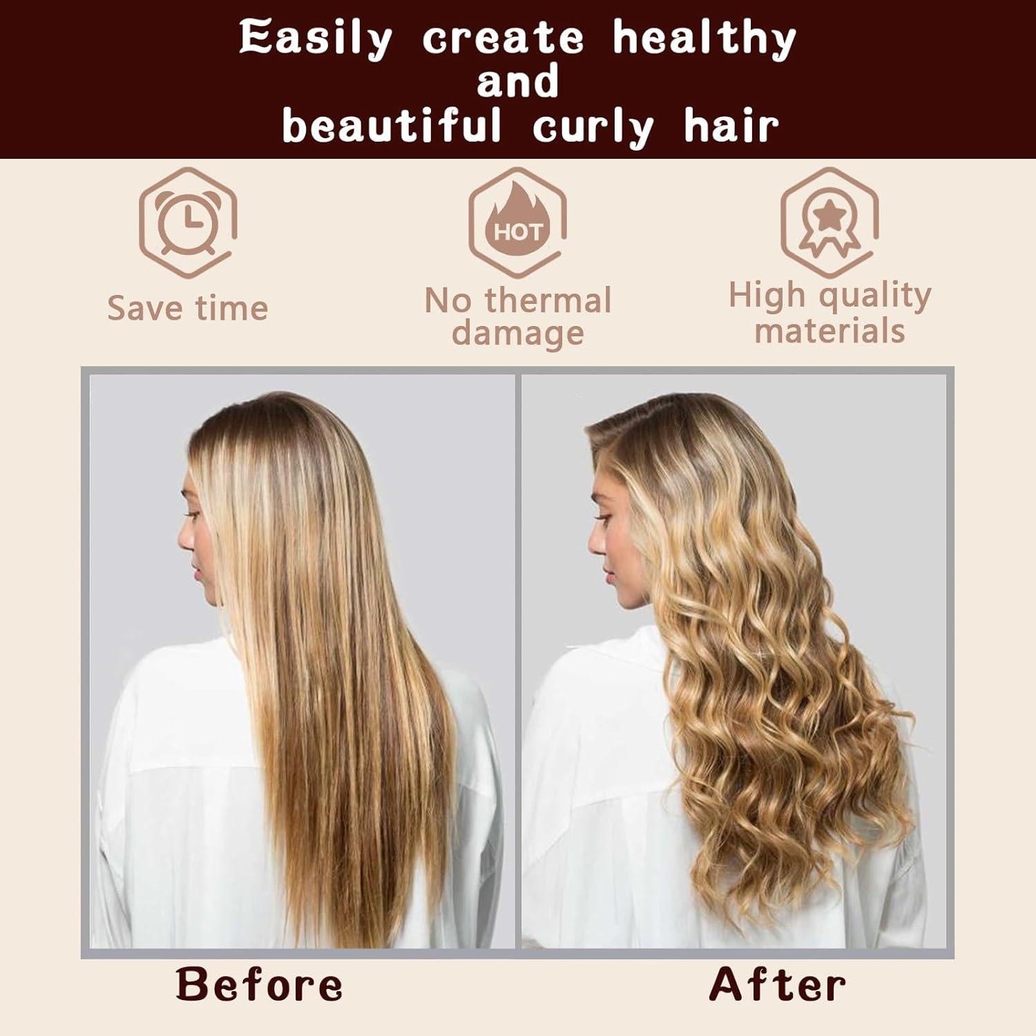 Rizador de Cabello Sin Calor Terciopelo 5PCS Marrón