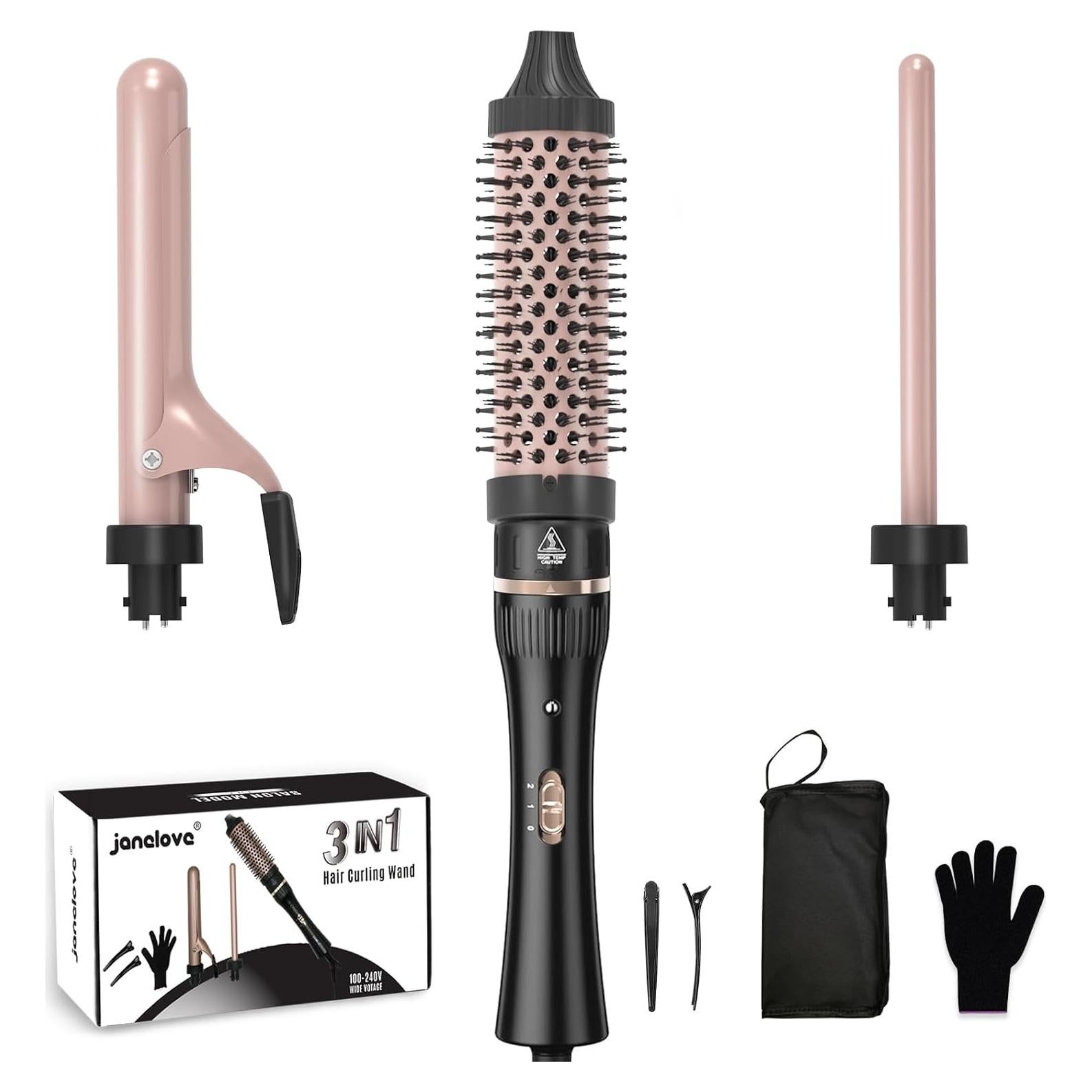 Plancha de Rizar 3 en 1 Janelove con Cepillo Térmico 3.81 cm