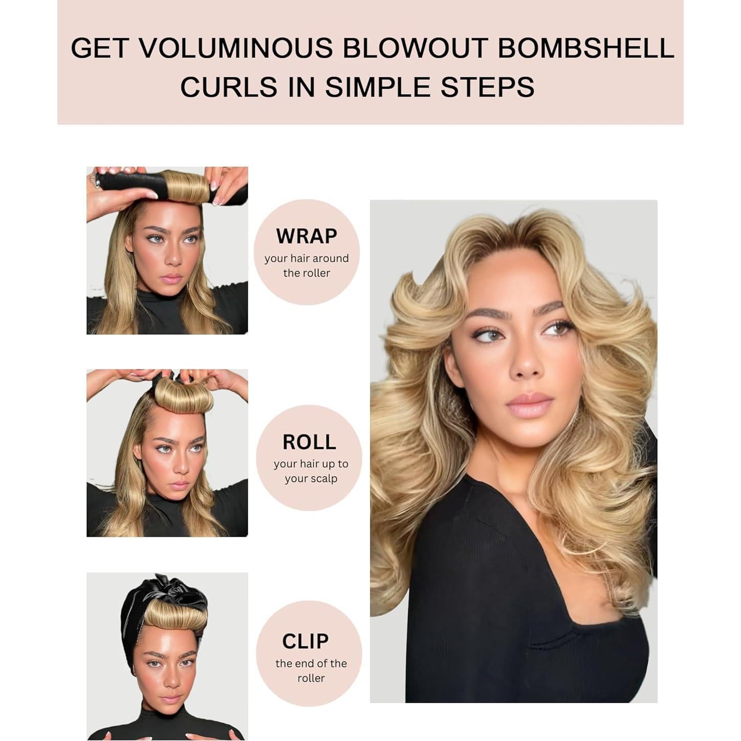 Rulos Sin Calor YOSHUYUKI Jumbo 4 Varillas Terciopelo Azul Marino