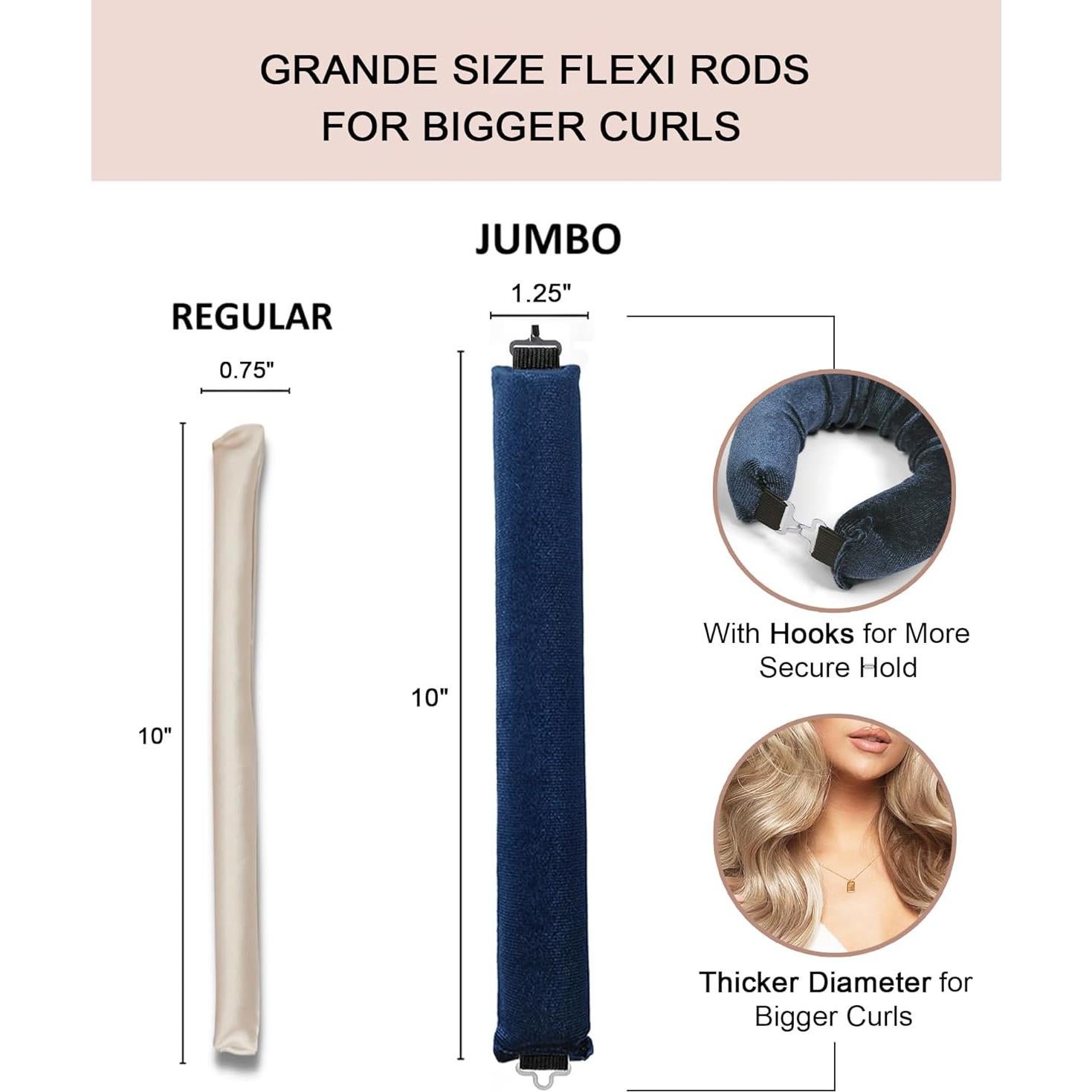 Rulos Sin Calor YOSHUYUKI Jumbo 4 Varillas Terciopelo Azul Marino