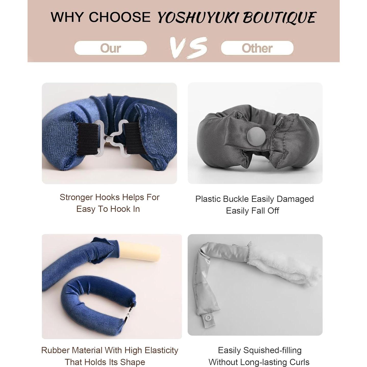 Rulos Sin Calor YOSHUYUKI Jumbo 4 Varillas Terciopelo Azul Marino