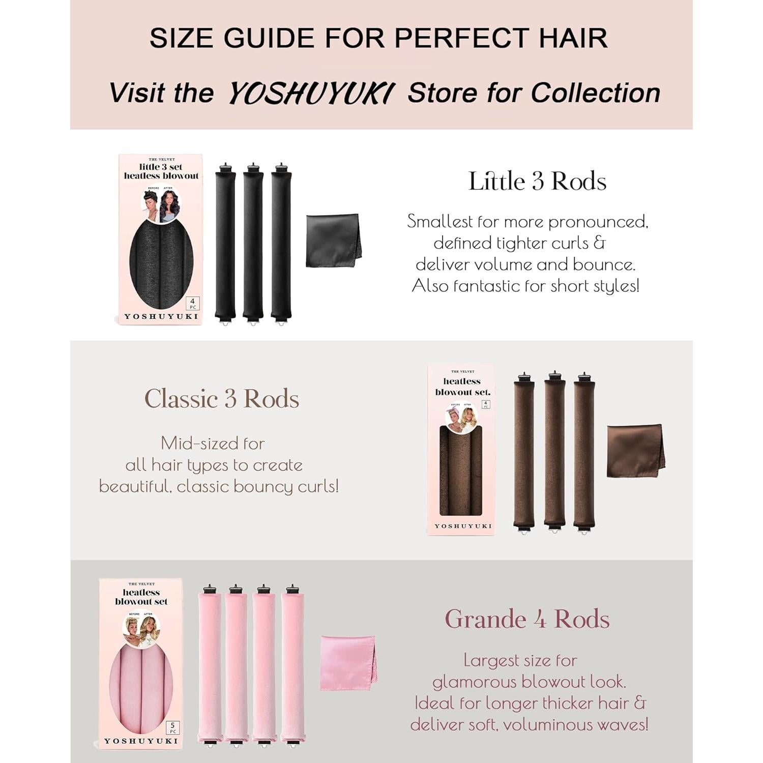 Rulos Sin Calor YOSHUYUKI Jumbo 4 Varillas Terciopelo Azul Marino