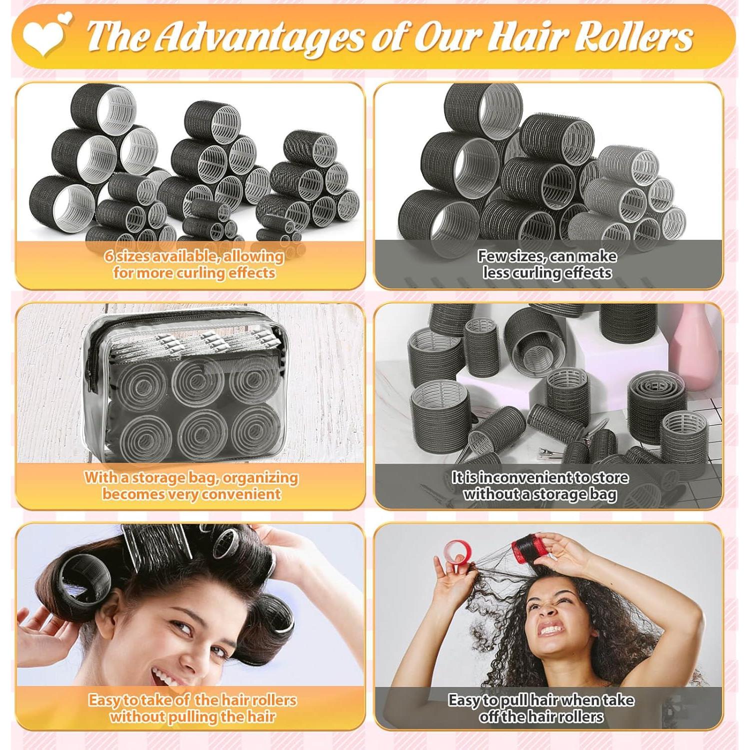 Rulos Autoadhesivos Tetutor 62 Piezas 6 Tamaños para Cabello