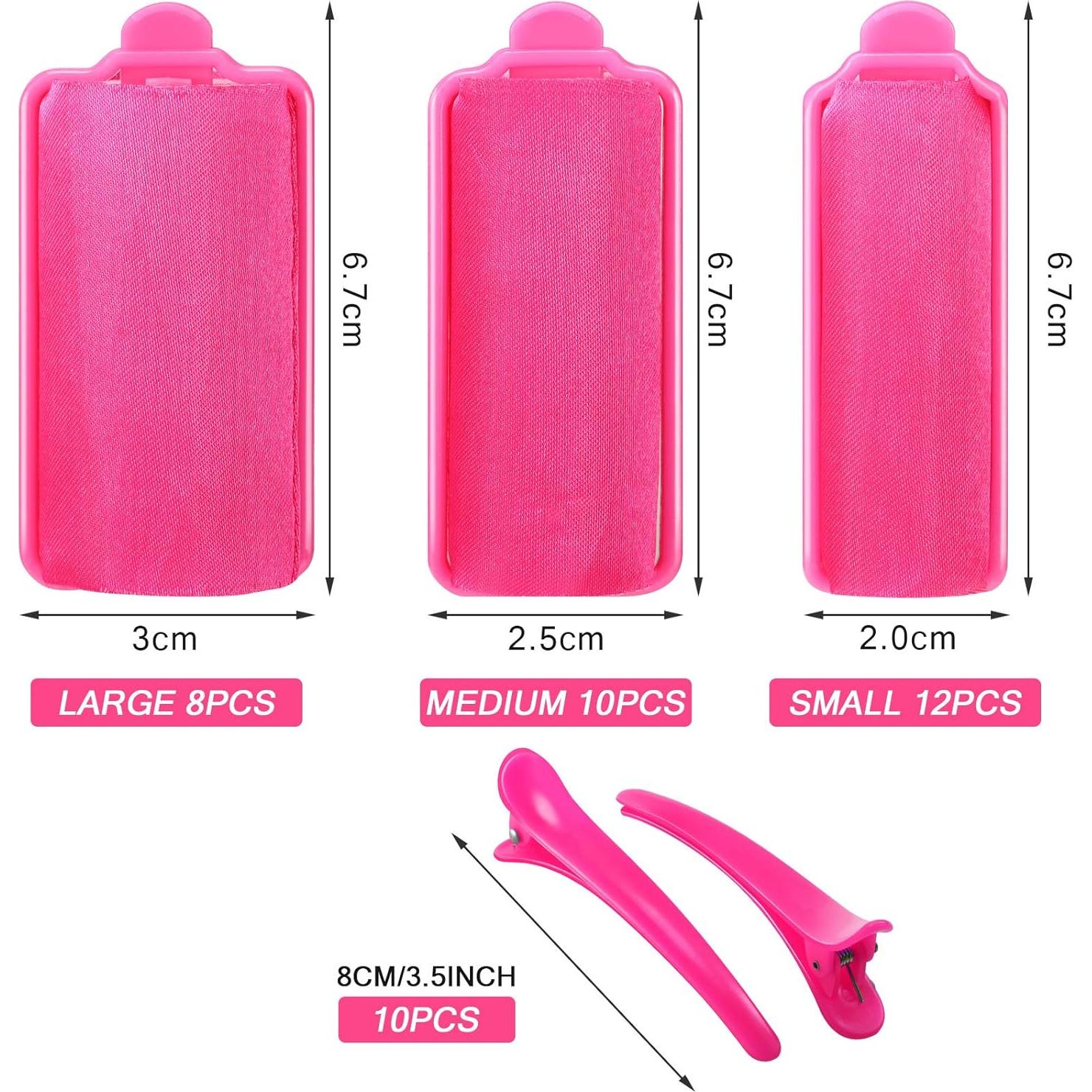 Juego de 40 Rulos de Espuma de Satén Rojo Rosa con Clips