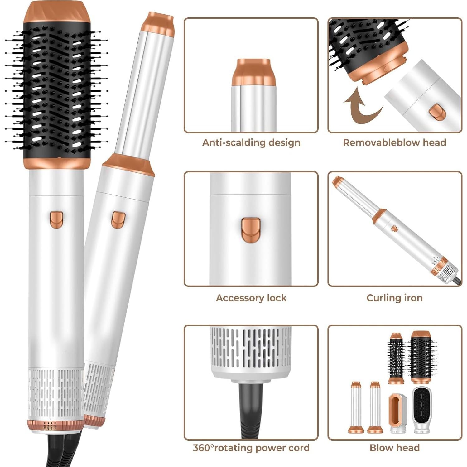 Cepillo Secador de Cabello OKWRAP 6 en 1 Profesional Blanco