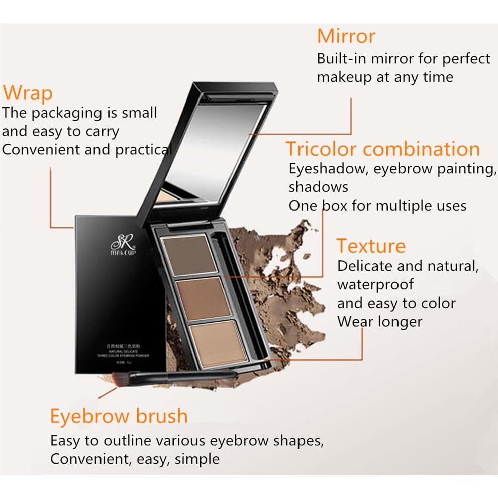 Paleta de Cejas en Polvo 3 Colores SNOVO - Maquillaje Profesional