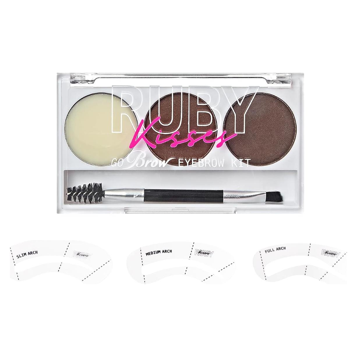Kit de Cejas Ruby Kisses Go Brow con Polvo y Cera, 3 Plantillas