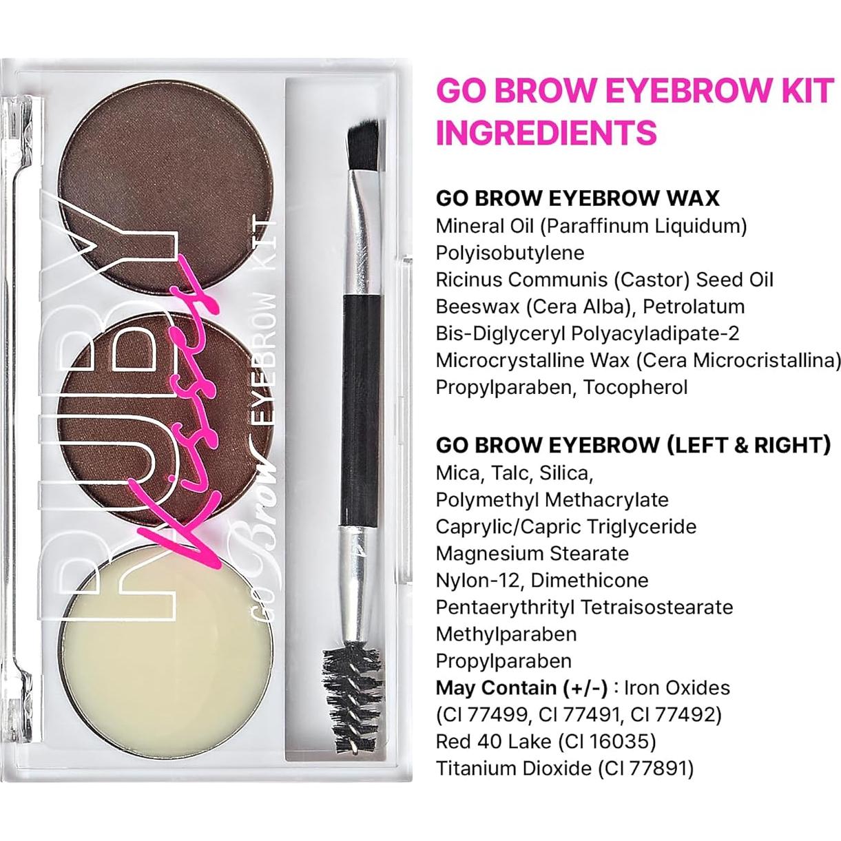 Kit de Cejas Ruby Kisses Go Brow con Polvo y Cera, 3 Plantillas