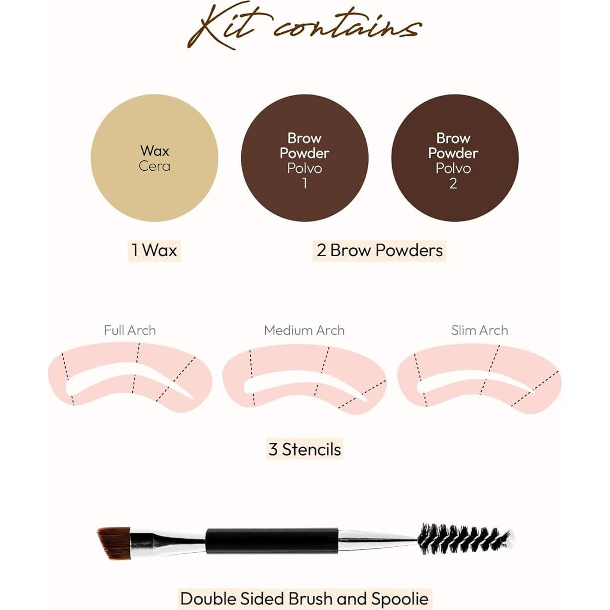 Kit de Cejas Ruby Kisses Go Brow con Polvo y Cera, 3 Plantillas