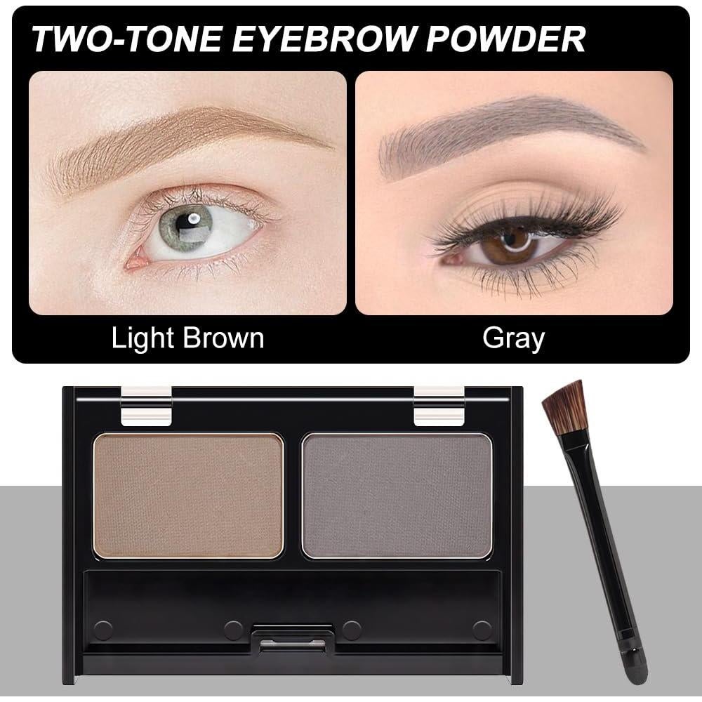Kit de Maquillaje en Polvo para Cejas Kaely 1 Cuenta Marrón Claro+Gris