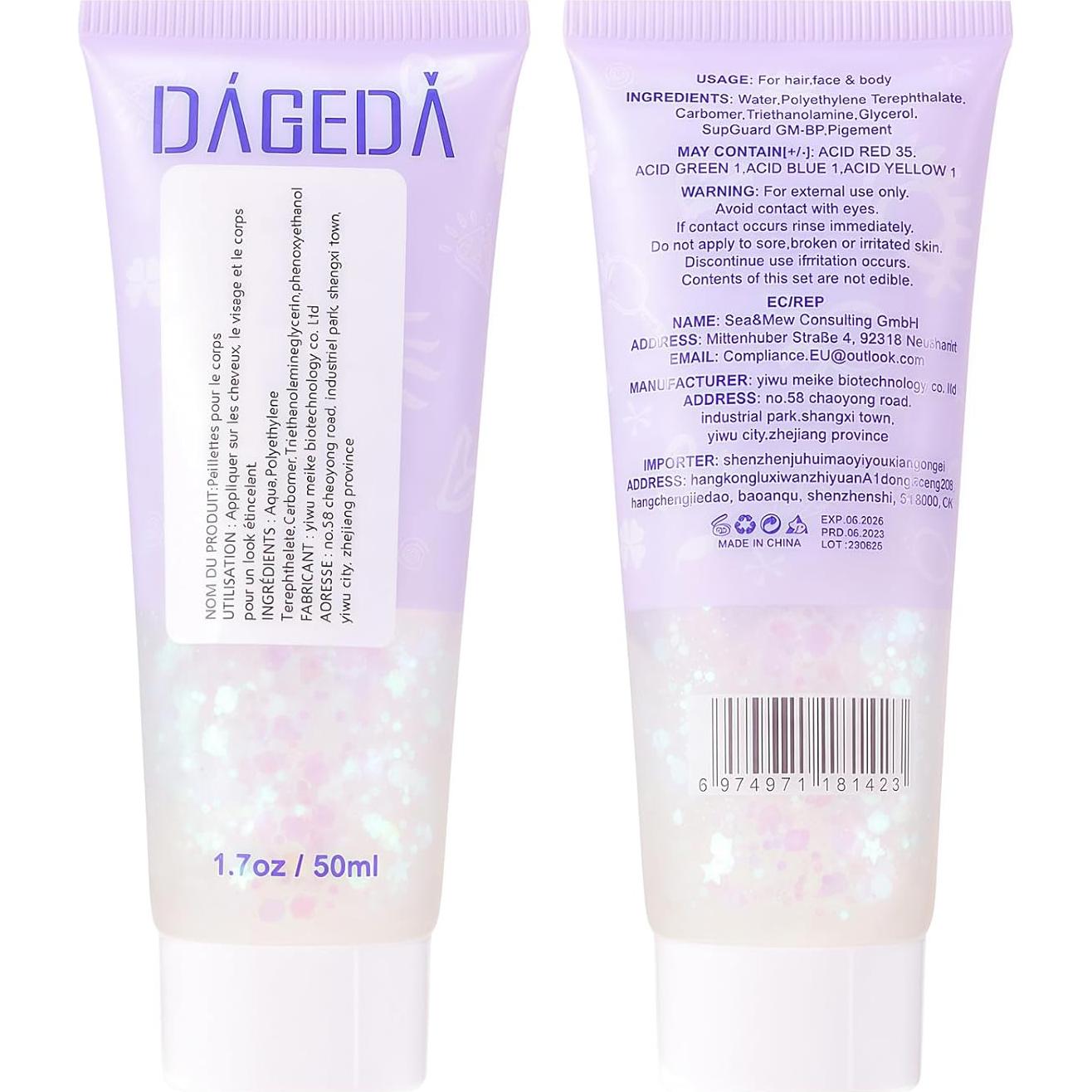 Gel de Brillo Corporal DAGEDA 48.2g Azul Lago - Holográfico