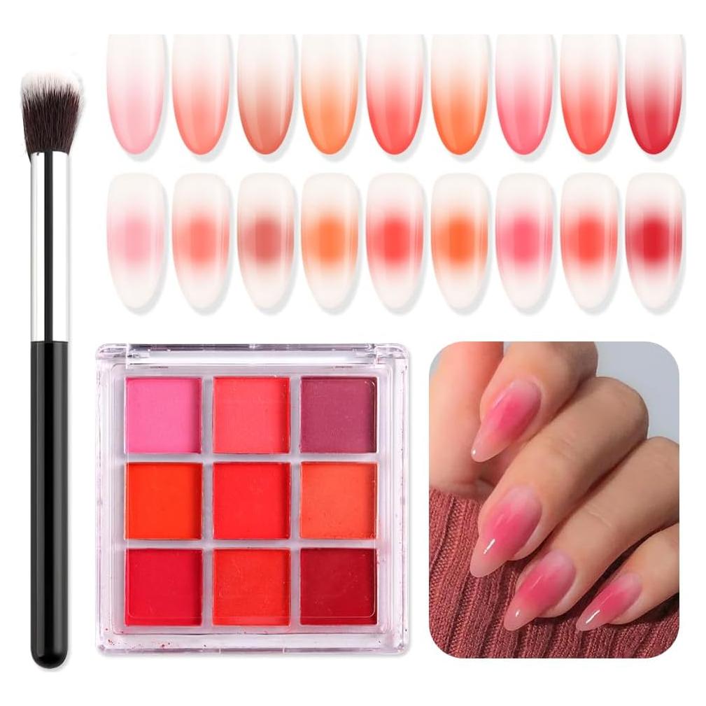 Juego de Polvo de Uñas Sólido SUTOKAKA 9 Colores con Pincel Ombre