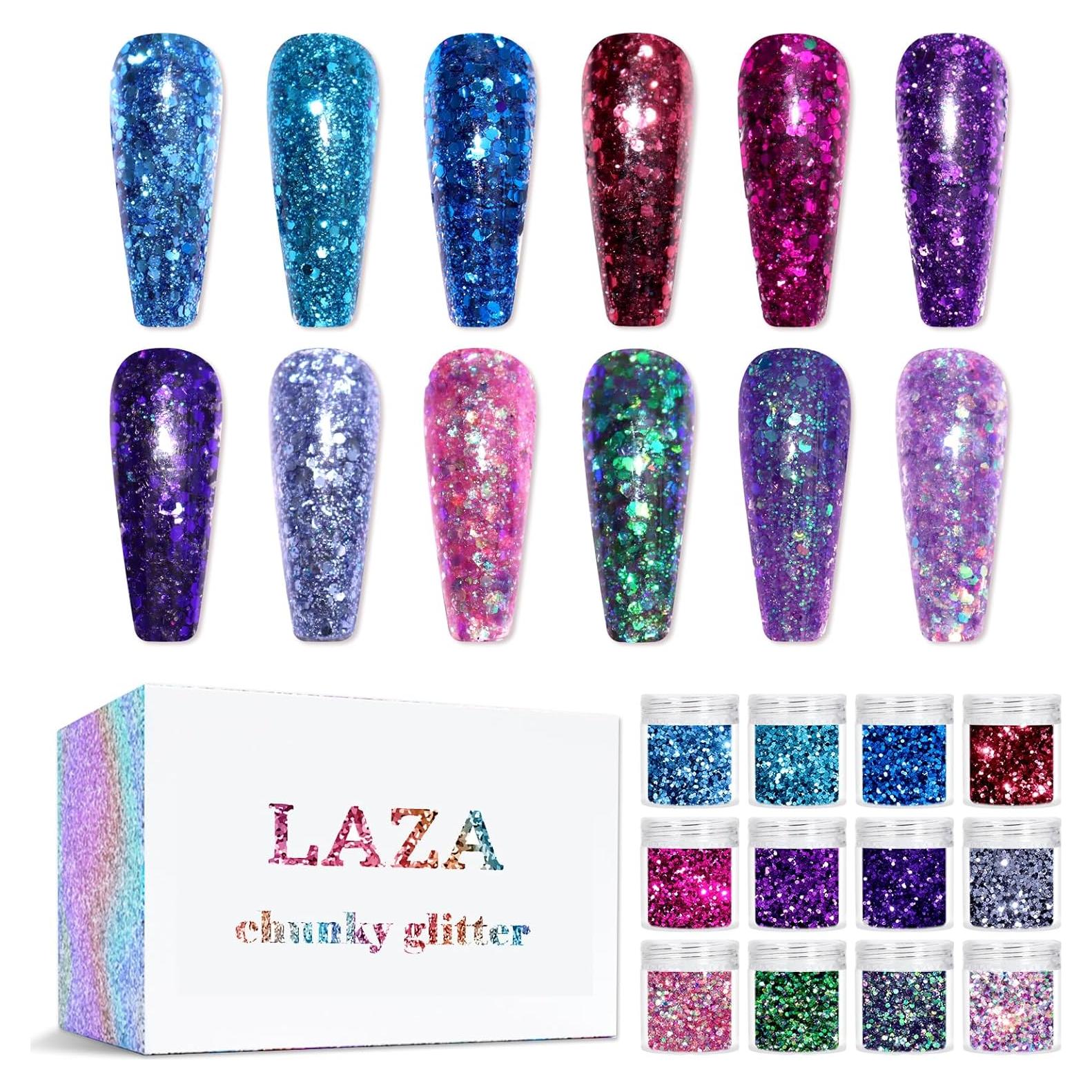 Polvo Brillante para Uñas Laza 12 Colores 120g Sirena