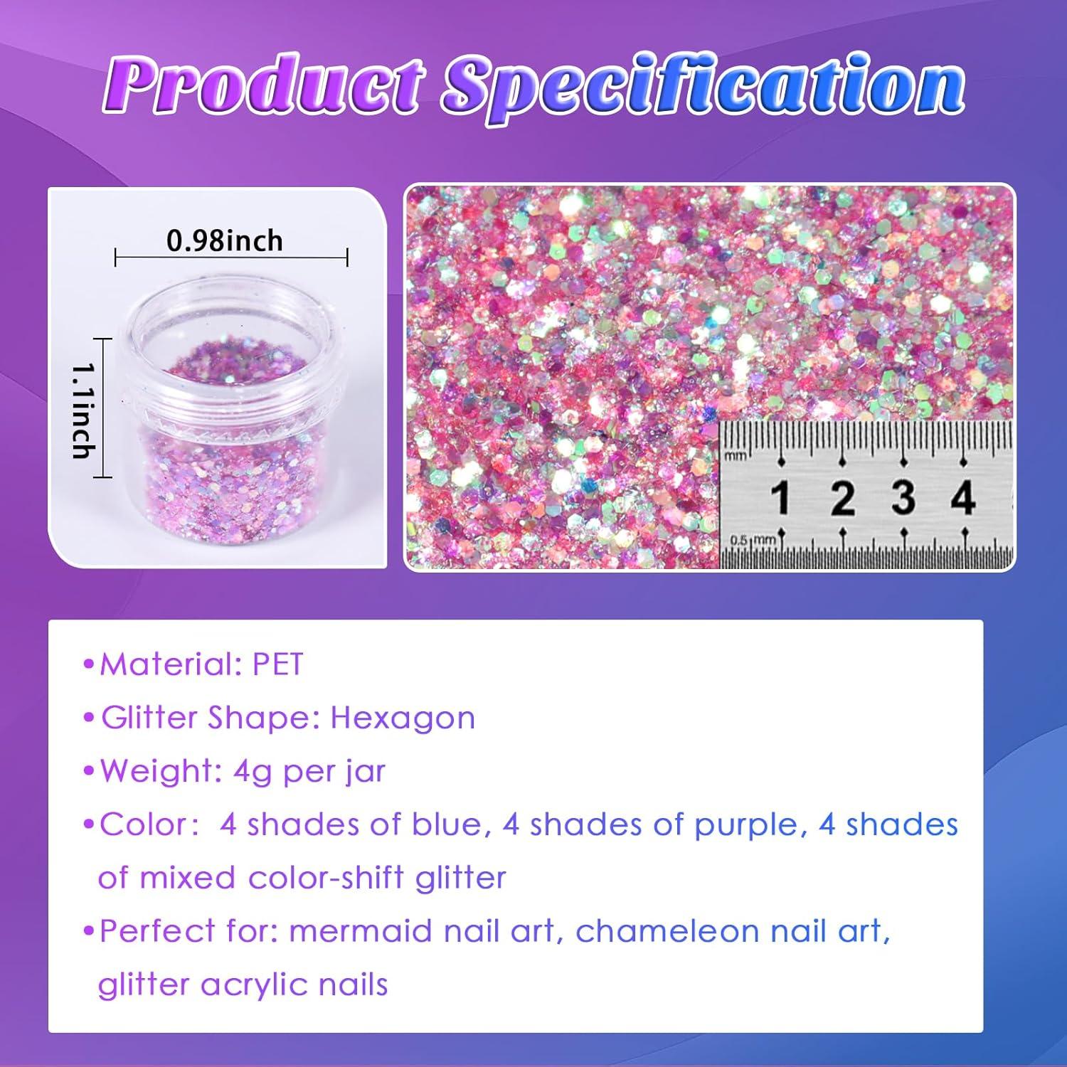 Polvo Brillante para Uñas Laza 12 Colores 120g Sirena