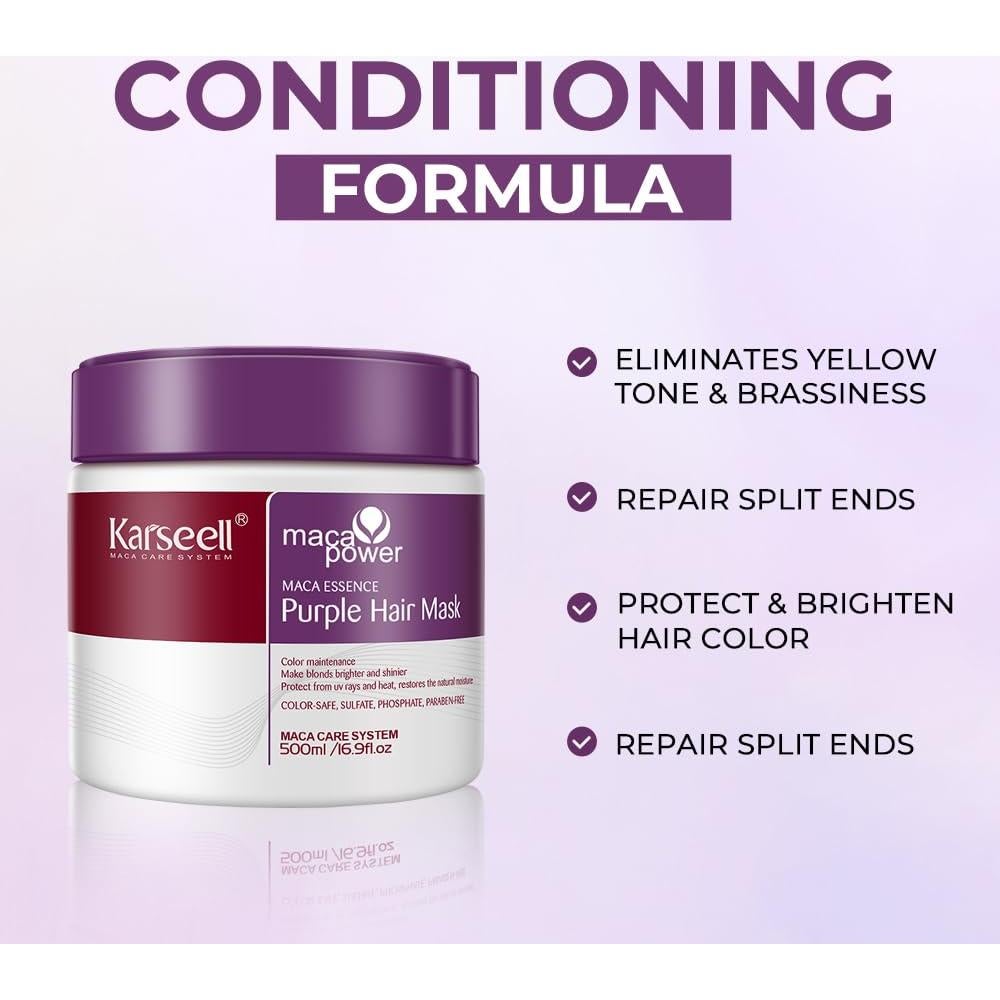 Mascarilla de Cabello Morada Karseell 500ml - Neutraliza Tonos Amarillos