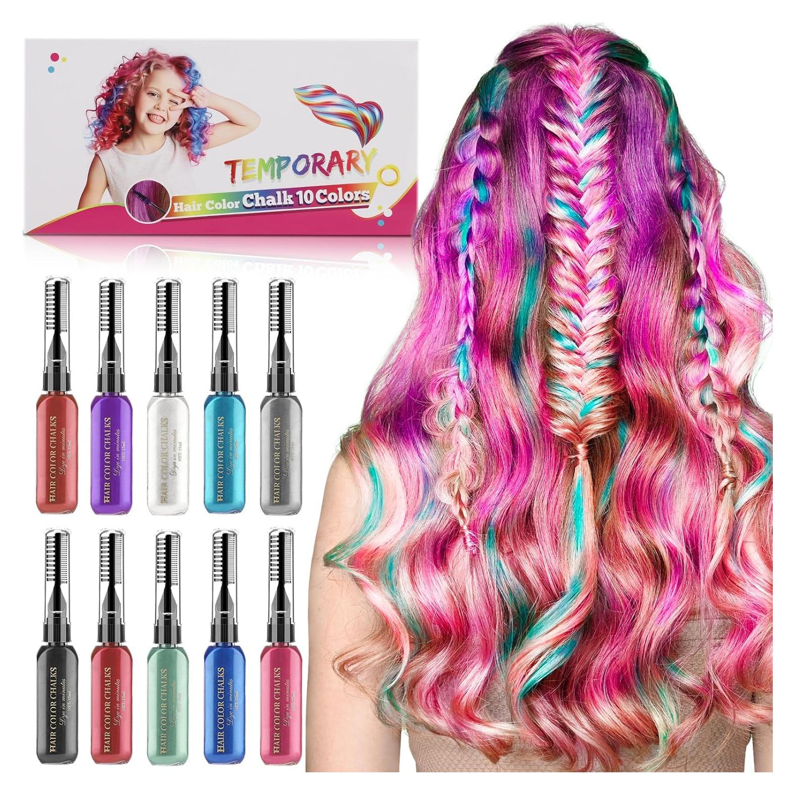 Tiza de Cabello Temporal 10pcs DeMoce - Colores Brillantes y Lavables