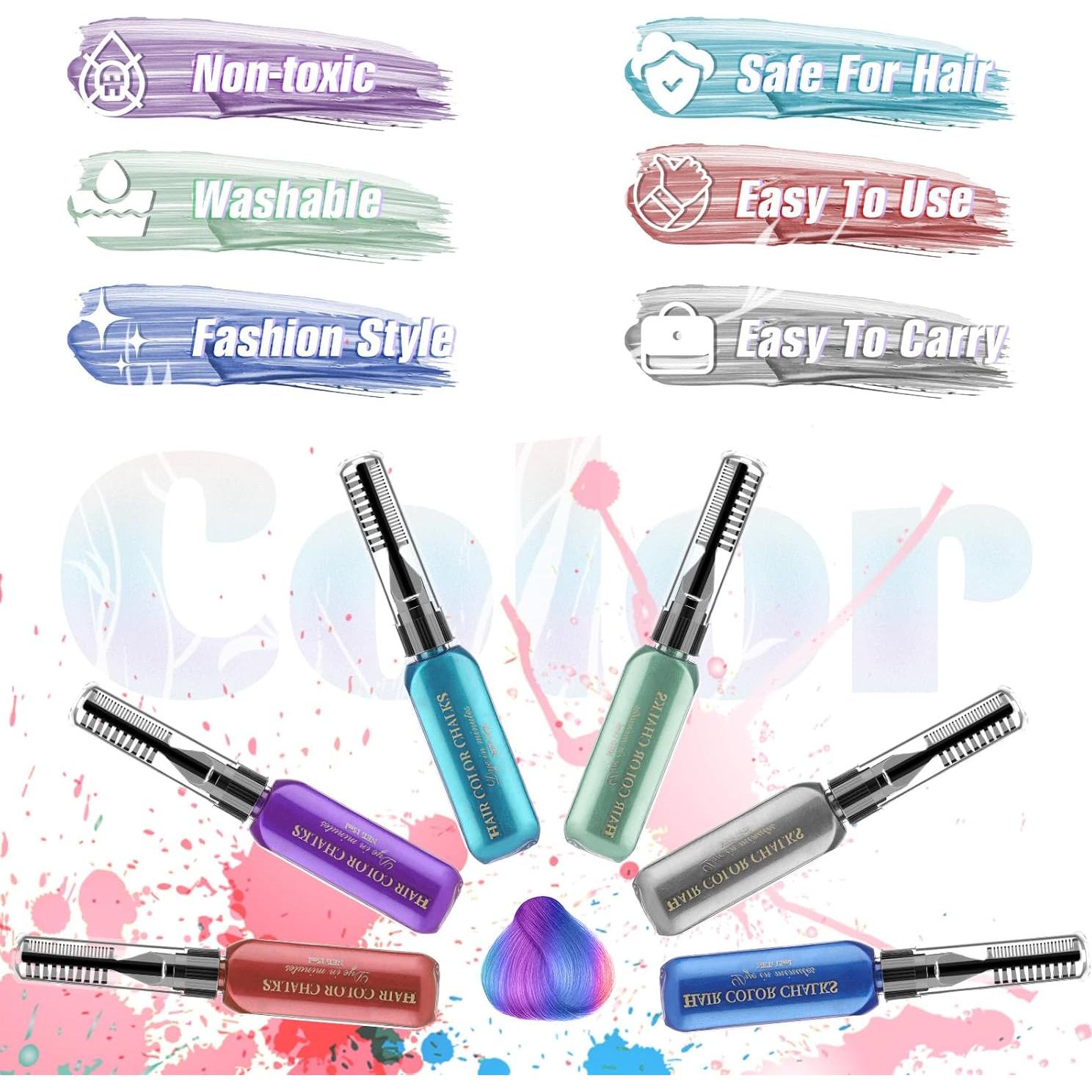 Tiza de Cabello Temporal 10pcs DeMoce - Colores Brillantes y Lavables