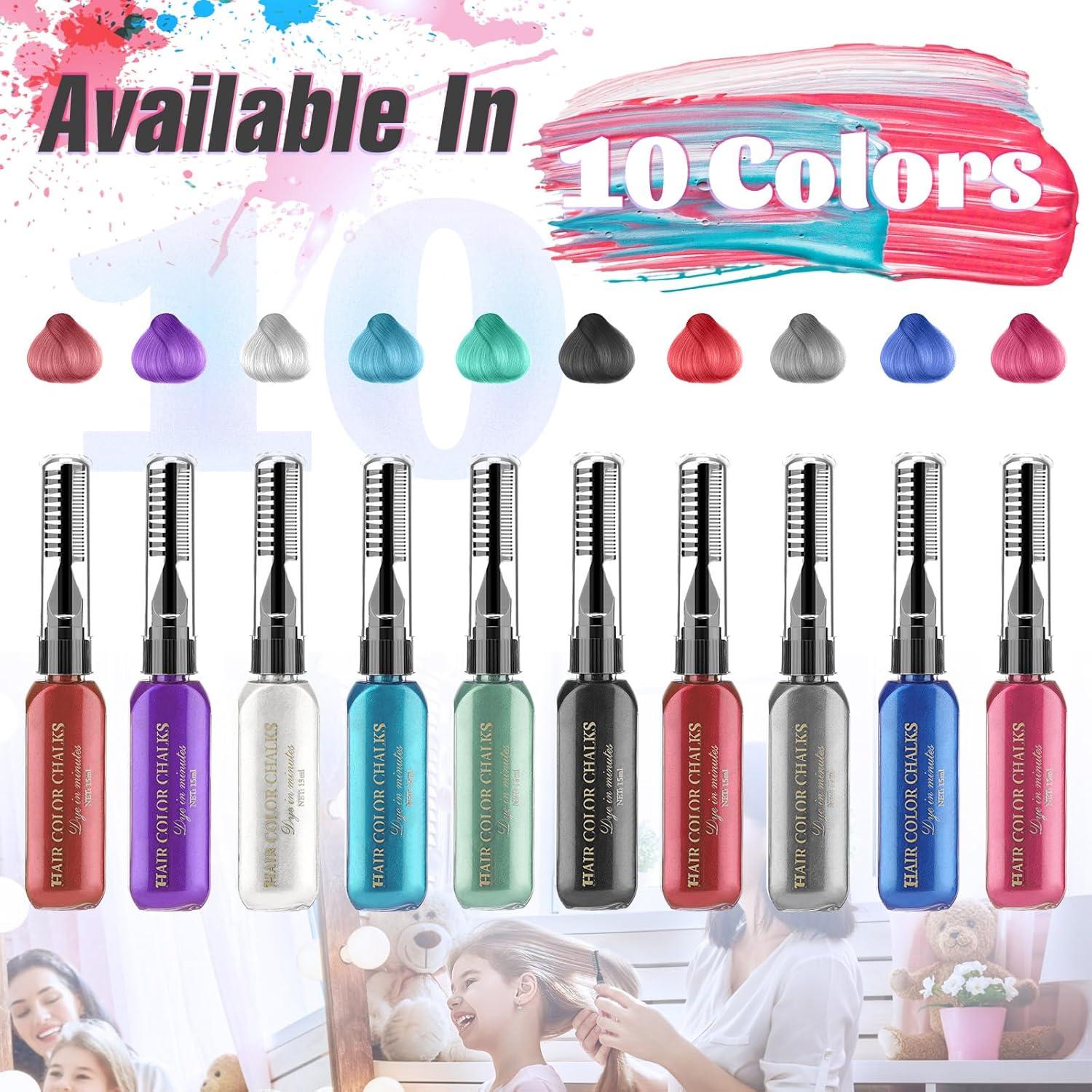 Tiza de Cabello Temporal 10pcs DeMoce - Colores Brillantes y Lavables