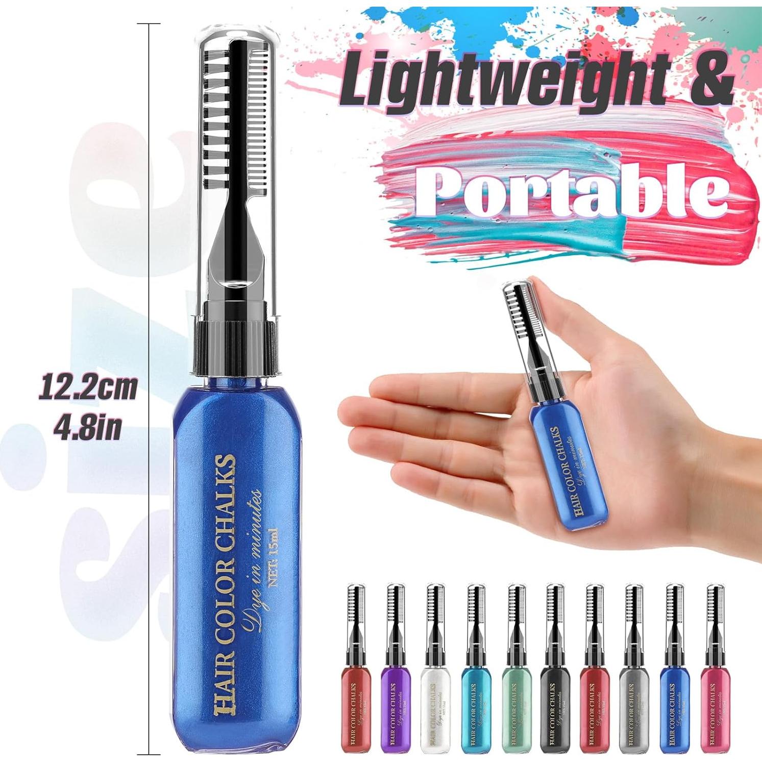 Tiza de Cabello Temporal 10pcs DeMoce - Colores Brillantes y Lavables