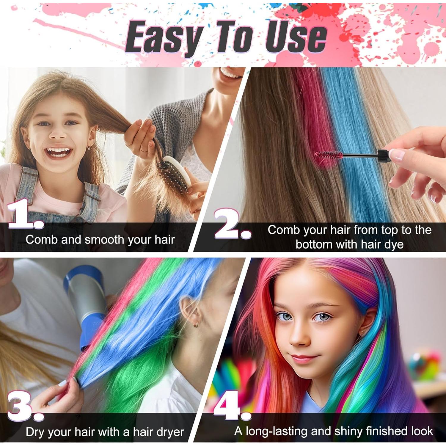 Tiza de Cabello Temporal 10pcs DeMoce - Colores Brillantes y Lavables