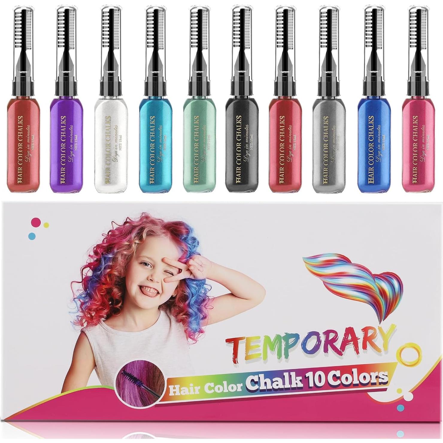 Tiza de Cabello Temporal 10pcs DeMoce - Colores Brillantes y Lavables